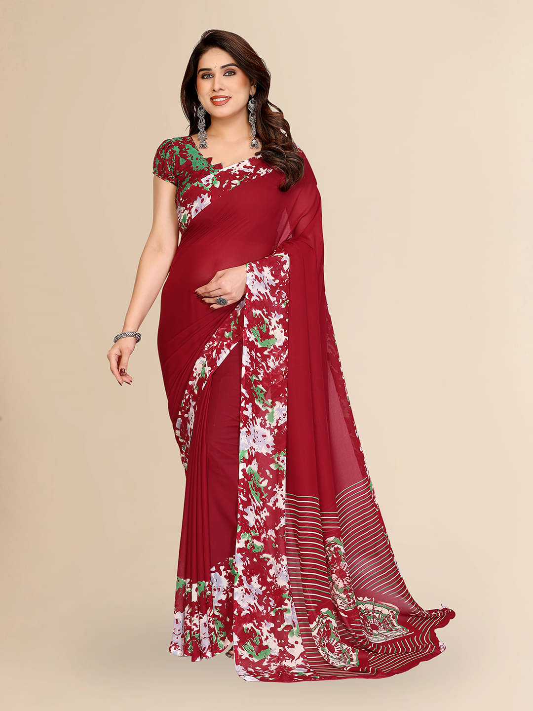 ANAND SAREES Georgette Printed Chanderi saree With Unstitched Blouse Piece ( Maroon ) ANAND SAREES Georgette Printed Chanderi saree With Unstitched Blouse Piece ( Maroon )