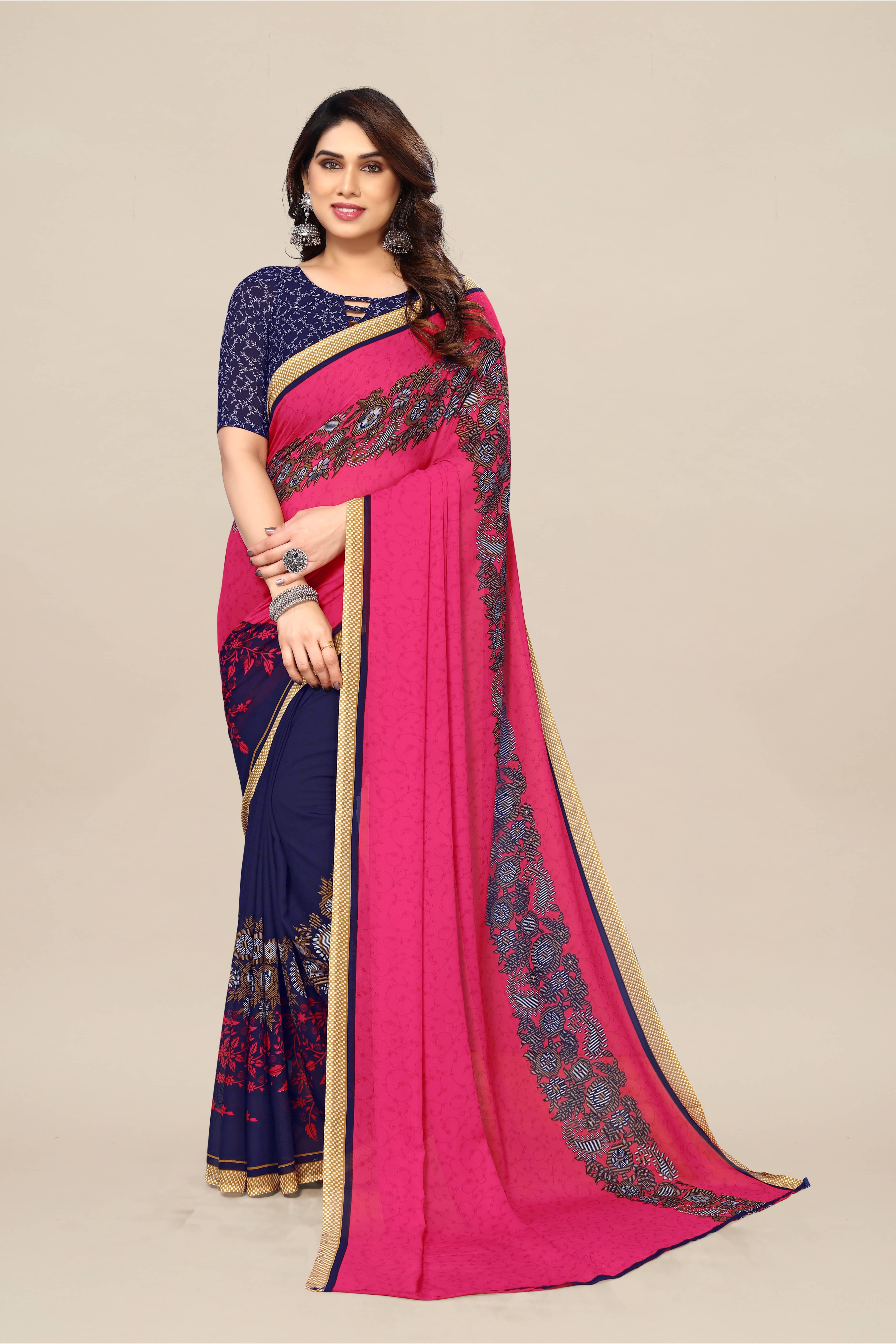     			ANAND SAREES Georgette Printed Chanderi saree With Unstitched Blouse Piece ( Pink )