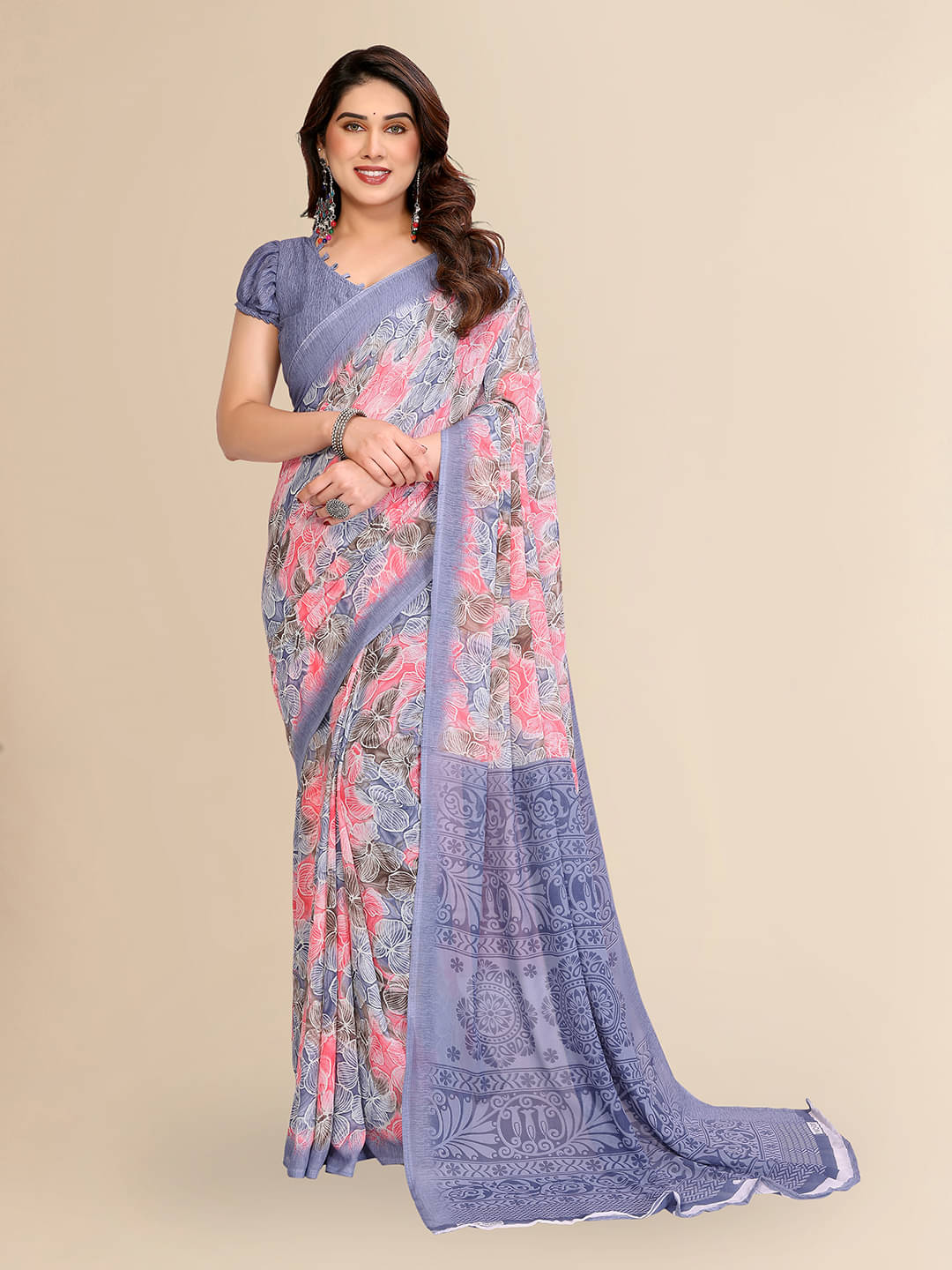 ANAND SAREES Georgette Printed Chanderi saree With Unstitched Blouse Piece ( Grey ) ANAND SAREES Georgette Printed Chanderi saree With Unstitched Blouse Piece ( Grey )