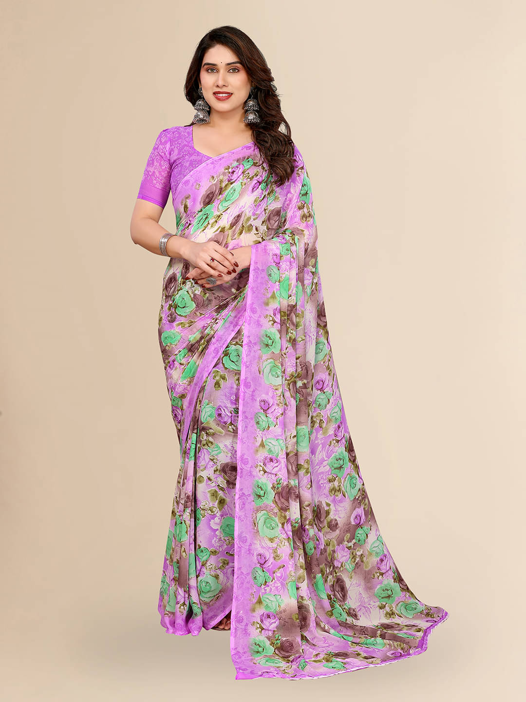 ANAND SAREES Georgette Printed Chanderi saree With Unstitched Blouse Piece ( Purple ) ANAND SAREES Georgette Printed Chanderi saree With Unstitched Blouse Piece ( Purple )