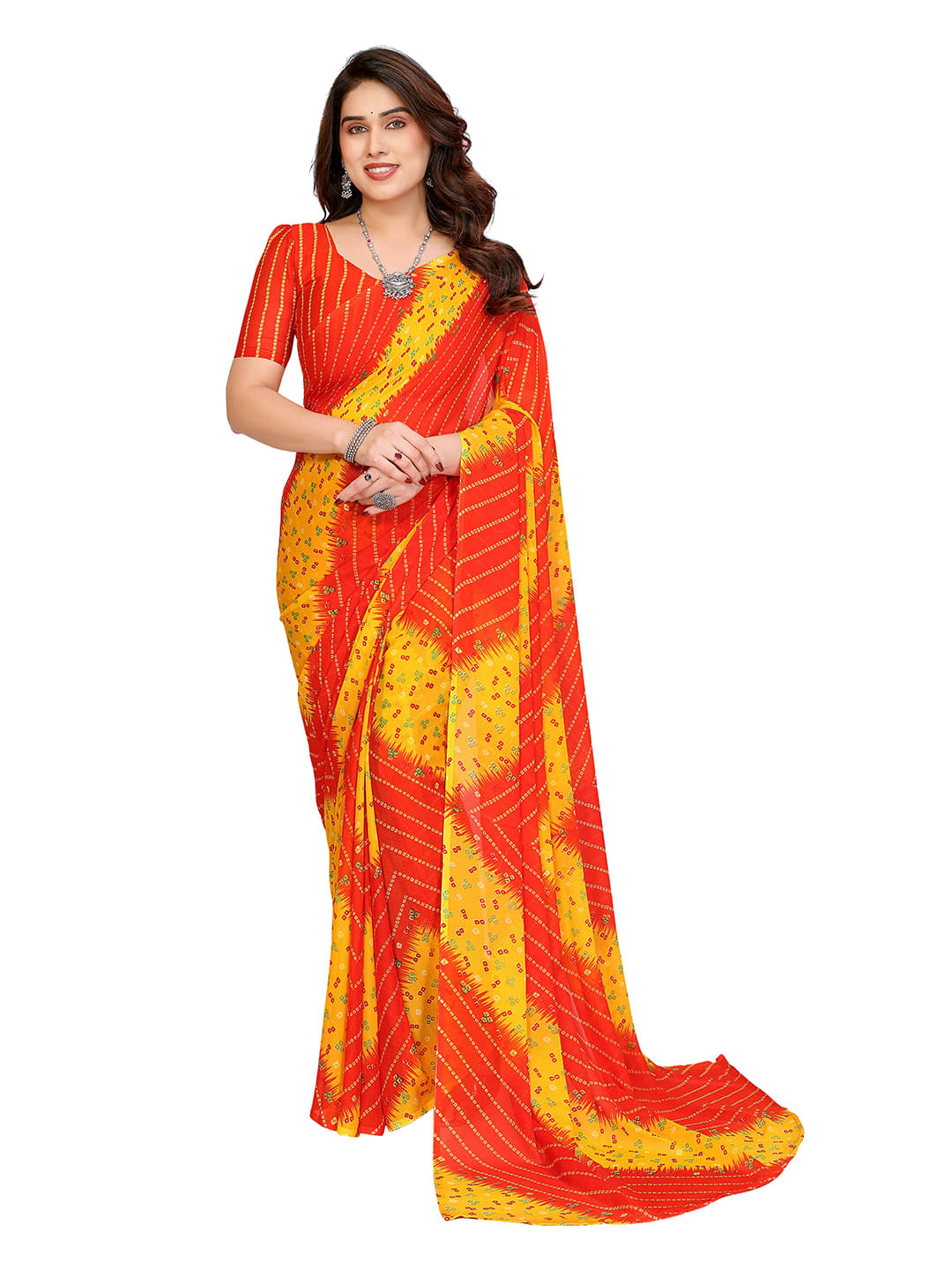     			ANAND SAREES Georgette Printed Chanderi saree With Unstitched Blouse Piece ( Orange )