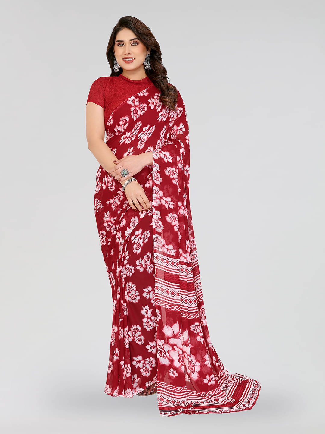 ANAND SAREES Georgette Printed Chanderi saree With Unstitched Blouse Piece ( Maroon ) ANAND SAREES Georgette Printed Chanderi saree With Unstitched Blouse Piece ( Maroon )
