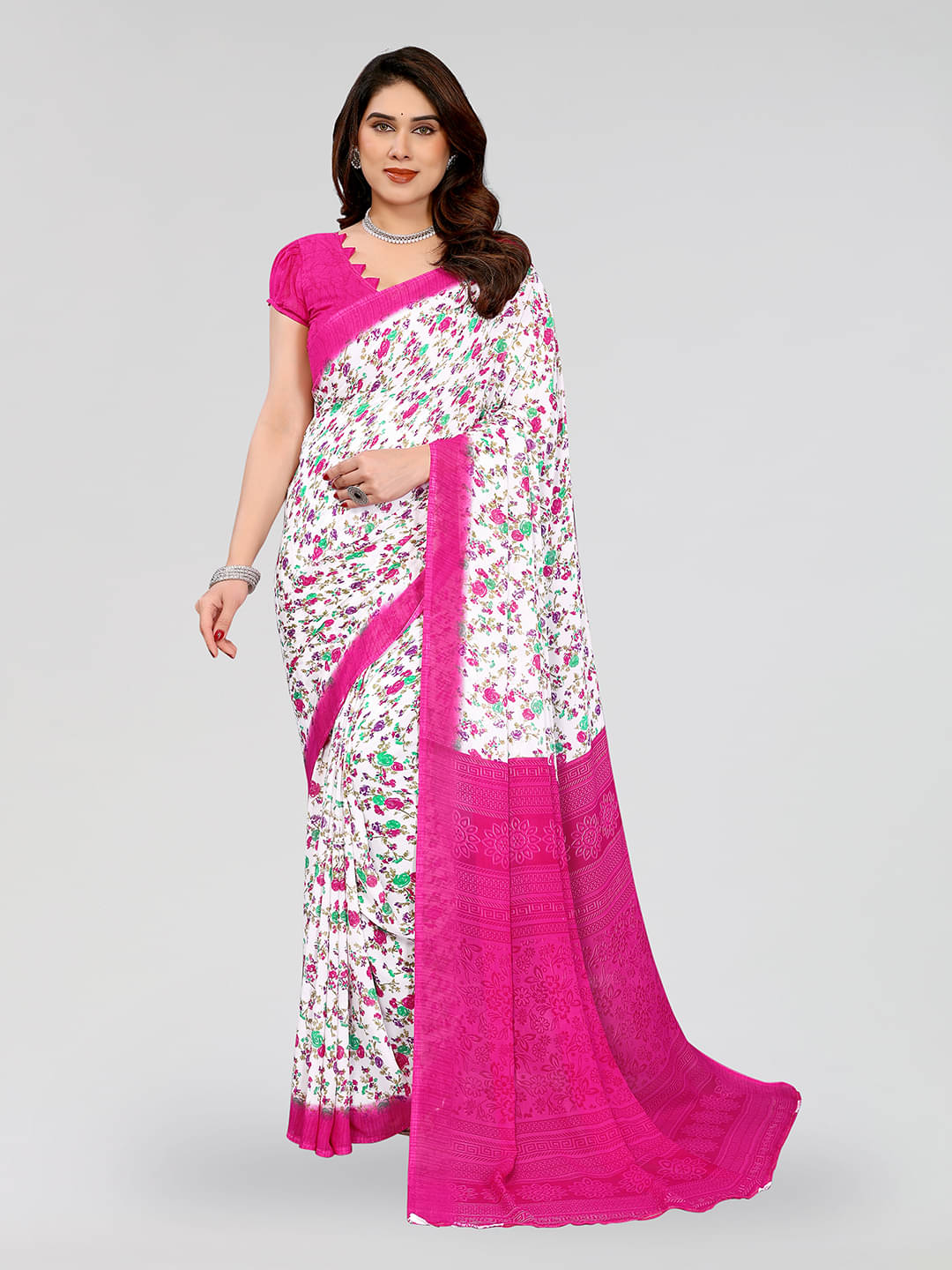 ANAND SAREES Georgette Printed Chanderi saree With Unstitched Blouse Piece ( Pink ) ANAND SAREES Georgette Printed Chanderi saree With Unstitched Blouse Piece ( Pink )