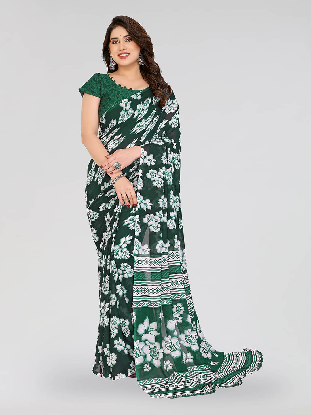 ANAND SAREES Georgette Printed Chanderi saree With Unstitched Blouse Piece ( Green ) ANAND SAREES Georgette Printed Chanderi saree With Unstitched Blouse Piece ( Green )