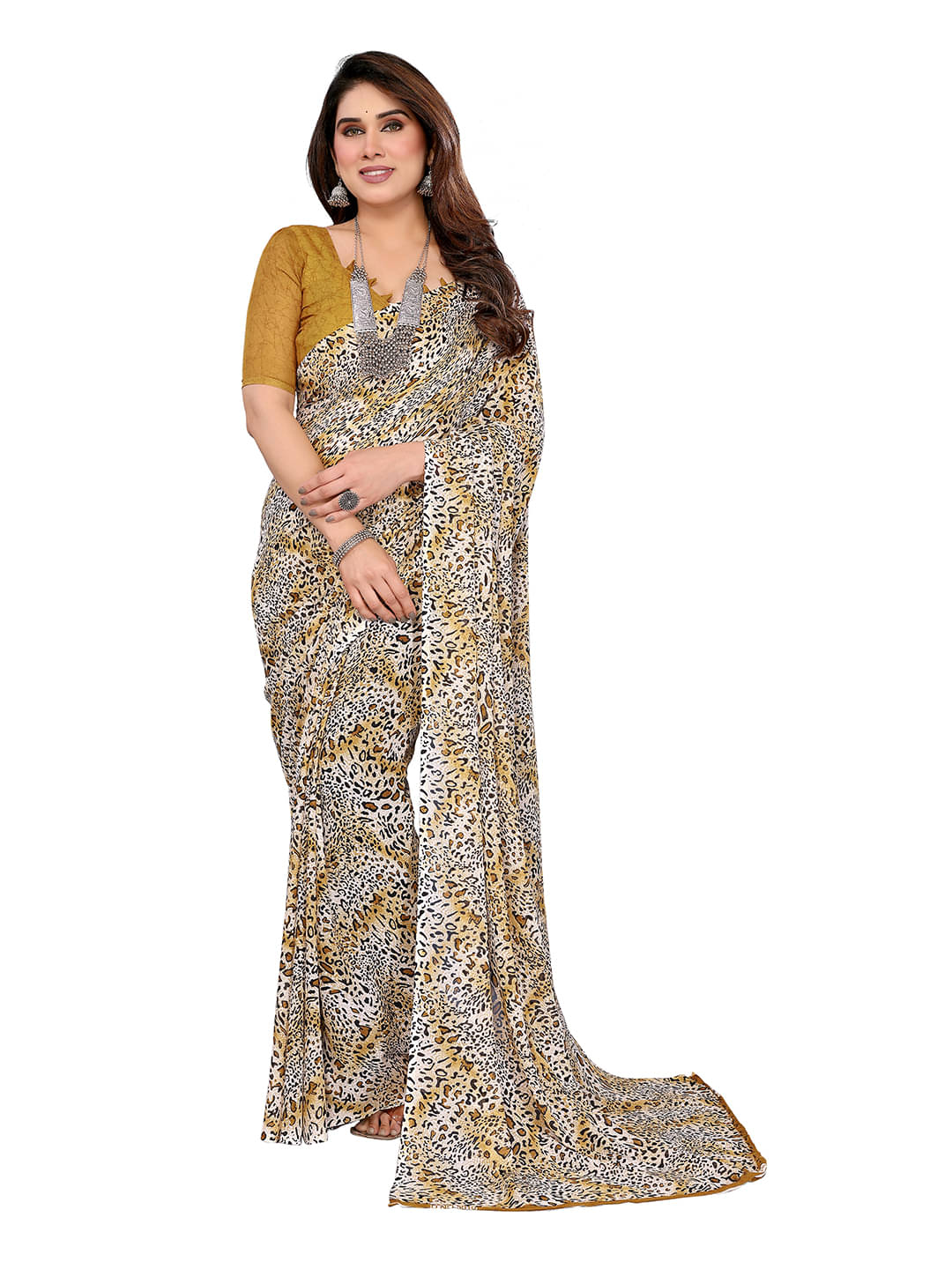     			ANAND SAREES Georgette Printed Chanderi saree With Unstitched Blouse Piece ( Yellow )
