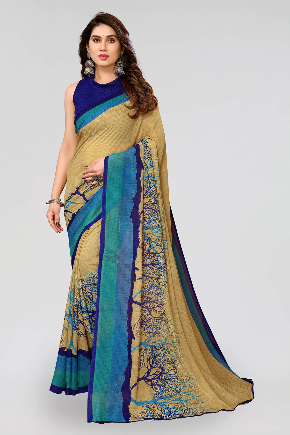 ANAND SAREES Georgette Printed Chanderi saree With Unstitched Blouse Piece ( Green ) ANAND SAREES Georgette Printed Chanderi saree With Unstitched Blouse Piece ( Green )