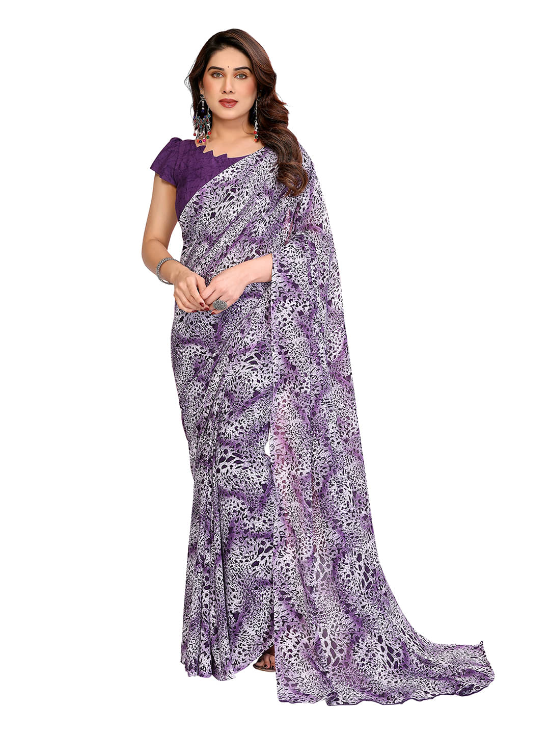 ANAND SAREES Georgette Printed Chanderi saree With Unstitched Blouse Piece ( Purple ) ANAND SAREES Georgette Printed Chanderi saree With Unstitched Blouse Piece ( Purple )