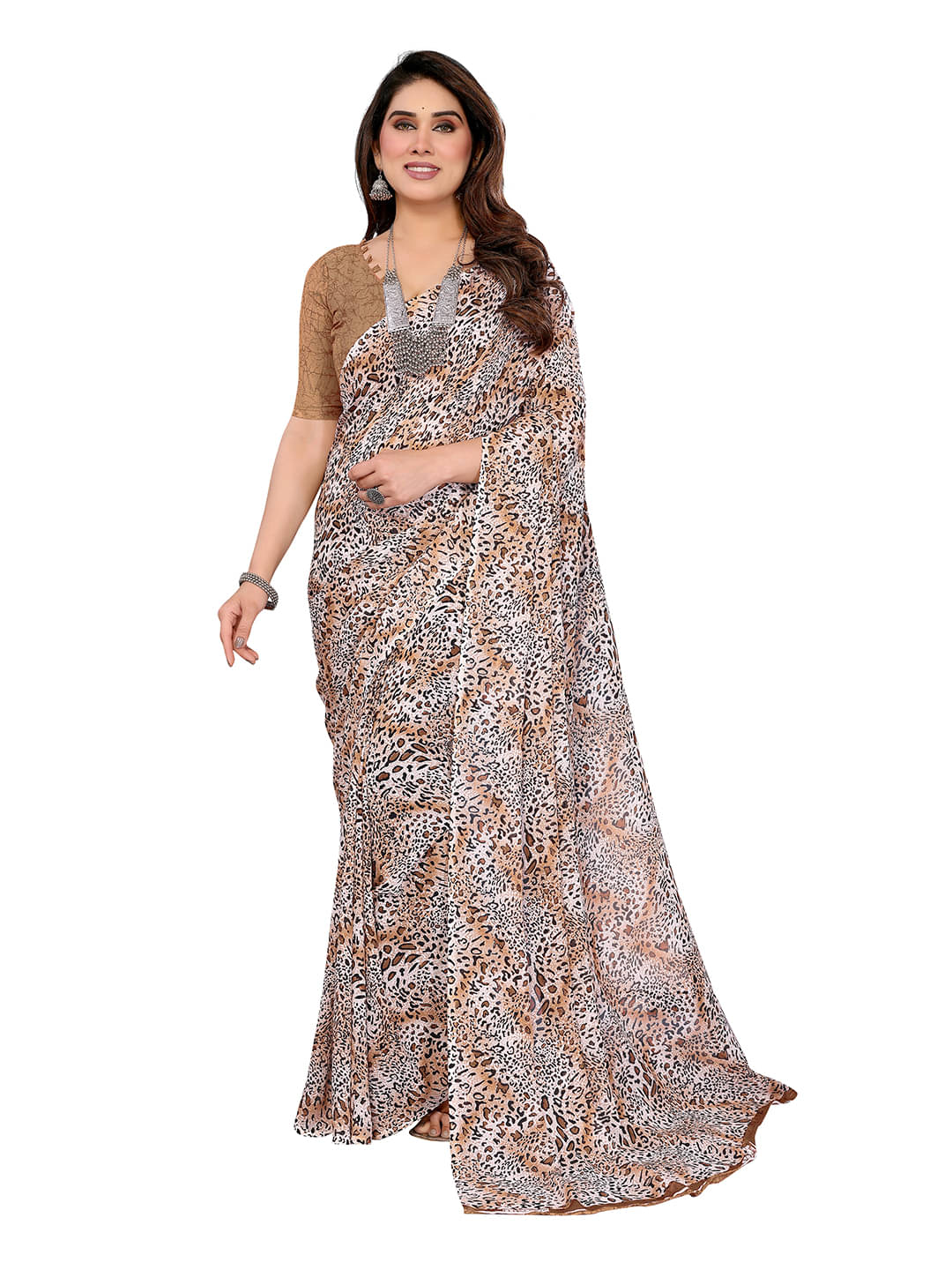 ANAND SAREES Georgette Printed Chanderi saree With Unstitched Blouse Piece ( Brown ) ANAND SAREES Georgette Printed Chanderi saree With Unstitched Blouse Piece ( Brown )