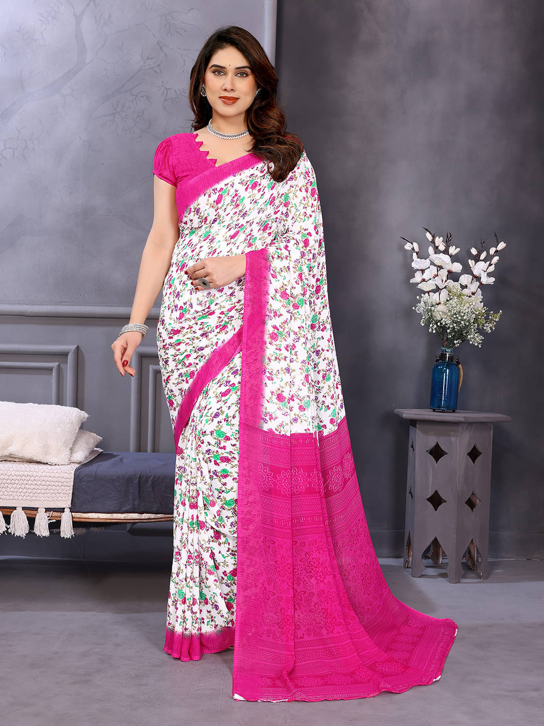 ANAND SAREES Georgette Printed Chanderi saree With Unstitched Blouse Piece ( Pink ) ANAND SAREES Georgette Printed Chanderi saree With Unstitched Blouse Piece ( Pink )
