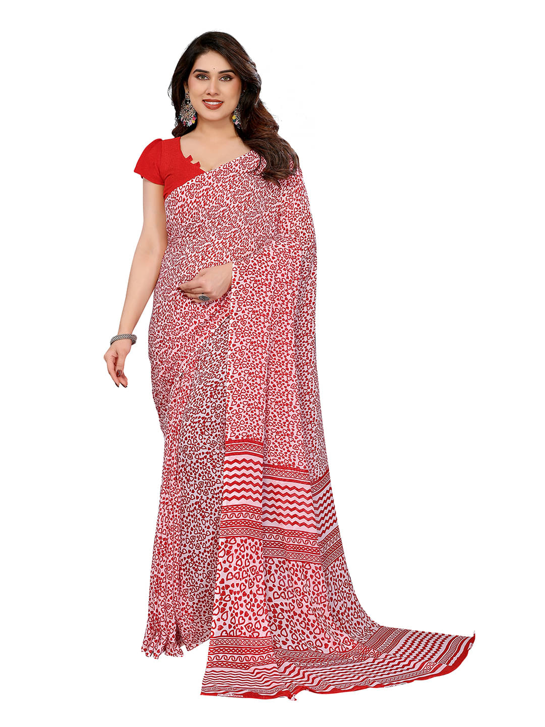     			ANAND SAREES Georgette Printed Chanderi saree With Unstitched Blouse Piece ( Red )
