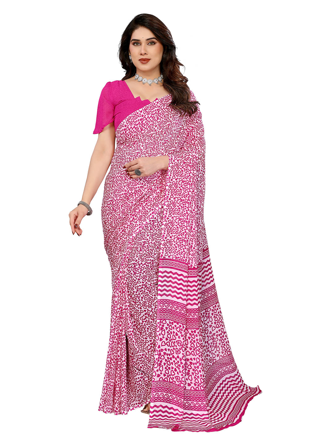 ANAND SAREES Georgette Printed Chanderi saree With Unstitched Blouse Piece ( Pink ) ANAND SAREES Georgette Printed Chanderi saree With Unstitched Blouse Piece ( Pink )