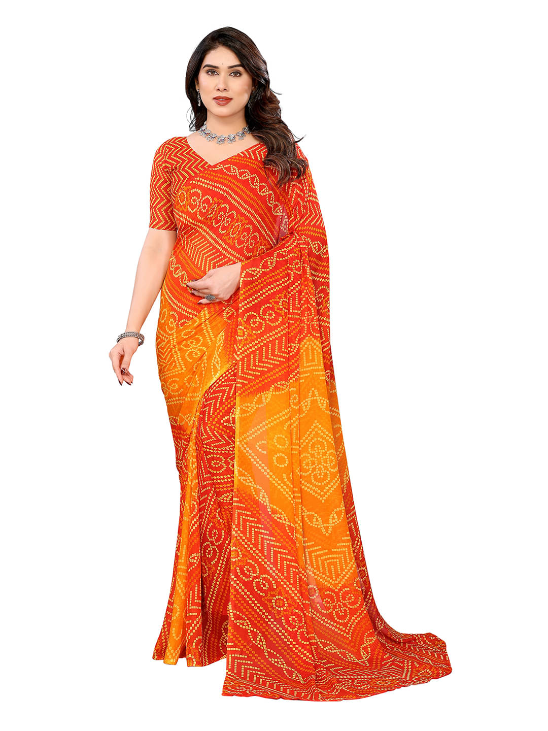     			ANAND SAREES Georgette Printed Chanderi saree With Unstitched Blouse Piece ( Orange )