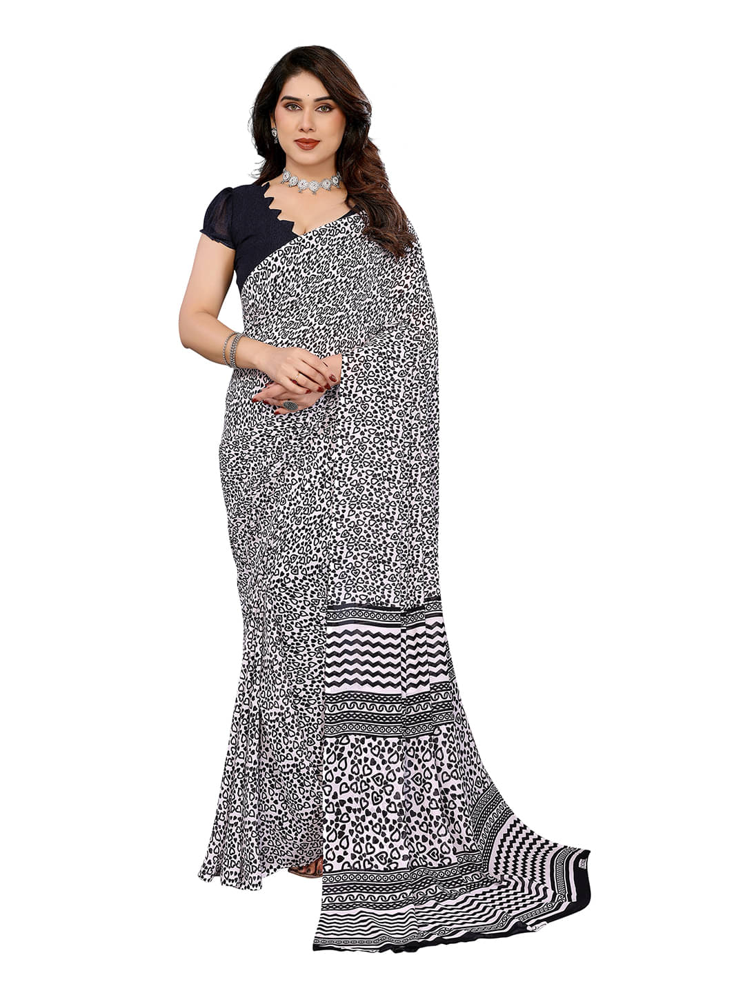 ANAND SAREES Georgette Printed Chanderi saree With Unstitched Blouse Piece ( Black ) ANAND SAREES Georgette Printed Chanderi saree With Unstitched Blouse Piece ( Black )