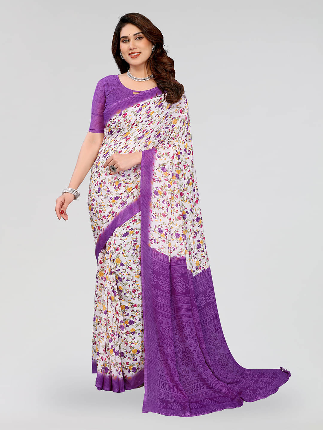 ANAND SAREES Georgette Printed Chanderi saree With Unstitched Blouse Piece ( Purple ) ANAND SAREES Georgette Printed Chanderi saree With Unstitched Blouse Piece ( Purple )