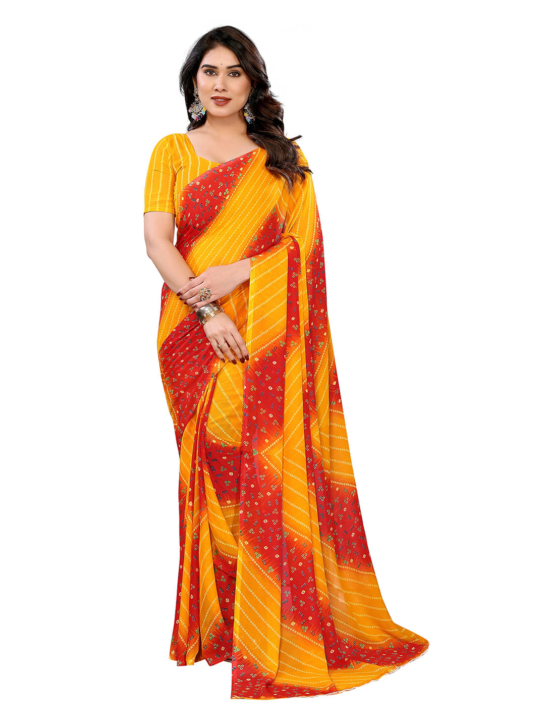     			ANAND SAREES Georgette Printed Chanderi saree With Unstitched Blouse Piece ( Red )
