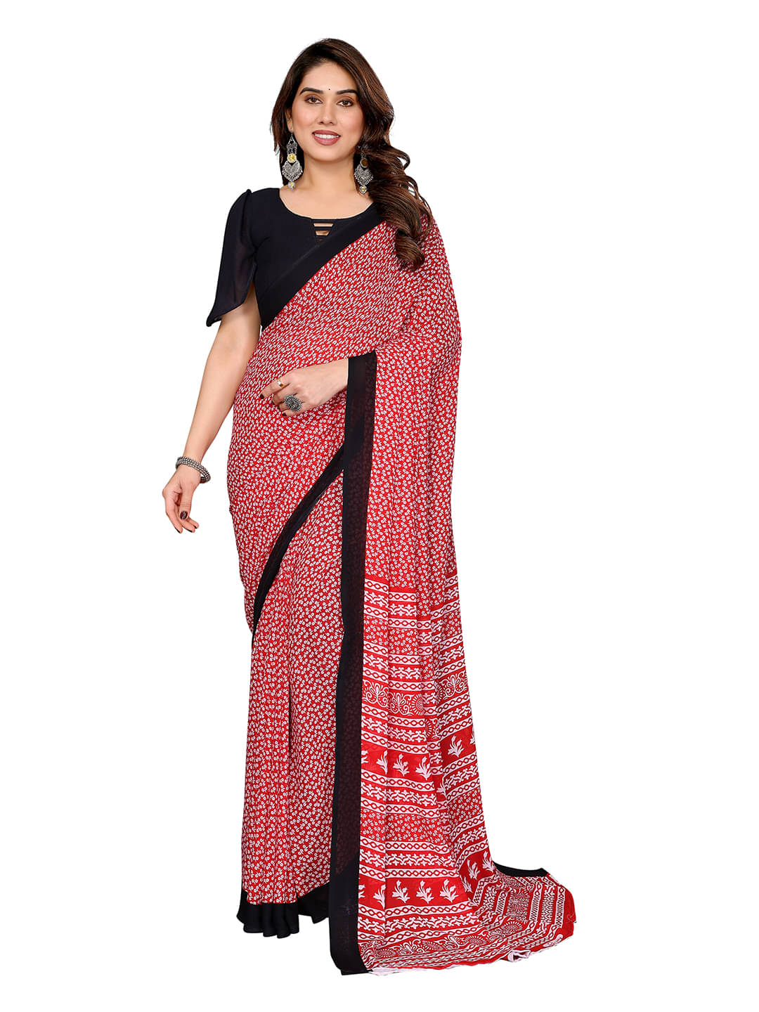 ANAND SAREES Georgette Printed Chanderi saree With Unstitched Blouse Piece ( Red ) ANAND SAREES Georgette Printed Chanderi saree With Unstitched Blouse Piece ( Red )