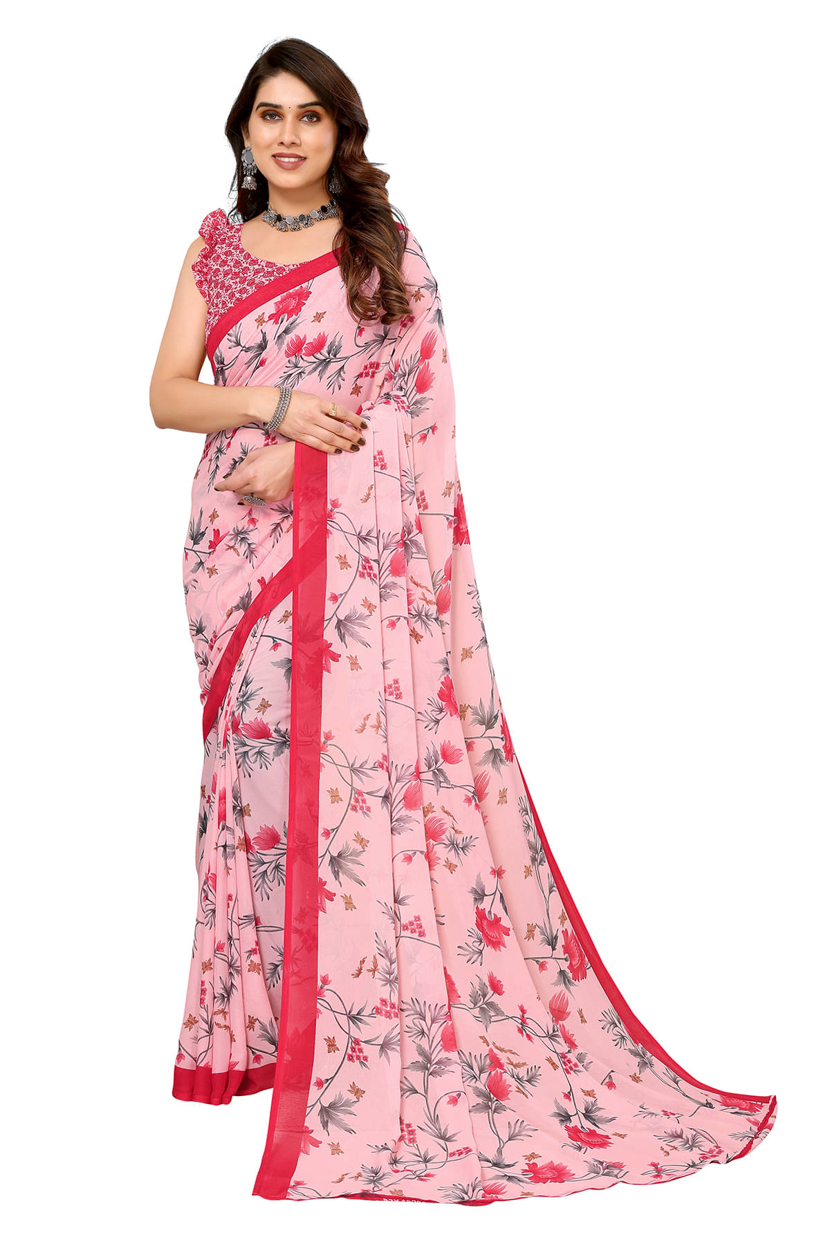    			ANAND SAREES Georgette Printed Chanderi saree With Unstitched Blouse Piece ( Pink )