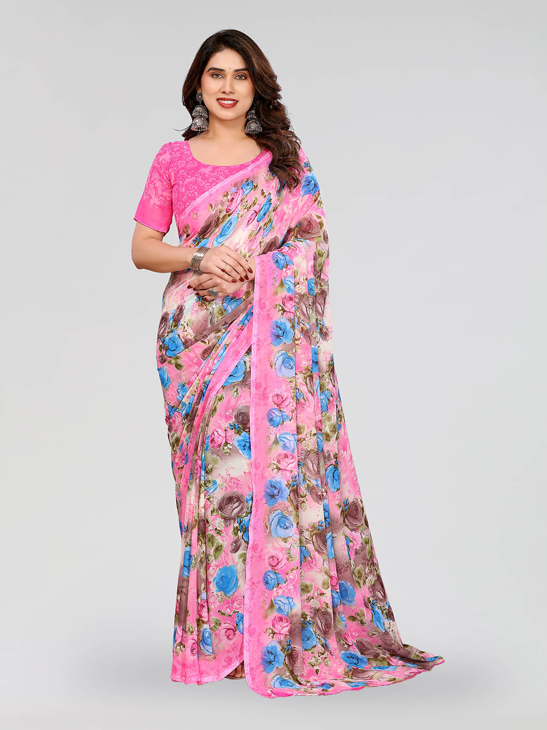     			ANAND SAREES Georgette Printed Chanderi saree With Unstitched Blouse Piece ( Pink )