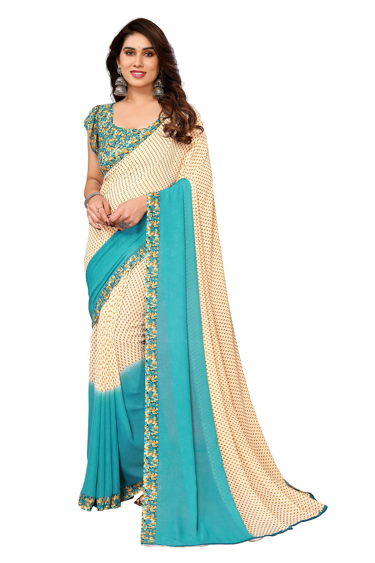 ANAND SAREES Georgette Printed Chanderi saree With Unstitched Blouse Piece ( Blue ) ANAND SAREES Georgette Printed Chanderi saree With Unstitched Blouse Piece ( Blue )