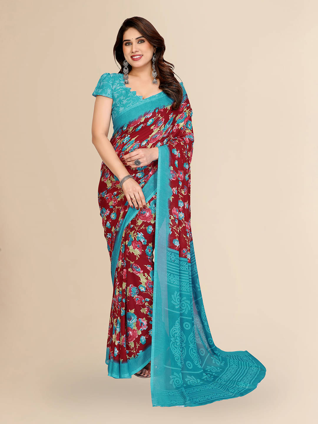 ANAND SAREES Georgette Printed Chanderi saree With Unstitched Blouse Piece ( Maroon ) ANAND SAREES Georgette Printed Chanderi saree With Unstitched Blouse Piece ( Maroon )