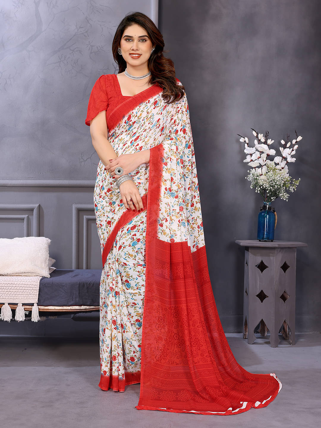 ANAND SAREES Georgette Printed Chanderi saree With Unstitched Blouse Piece ( Red ) ANAND SAREES Georgette Printed Chanderi saree With Unstitched Blouse Piece ( Red )