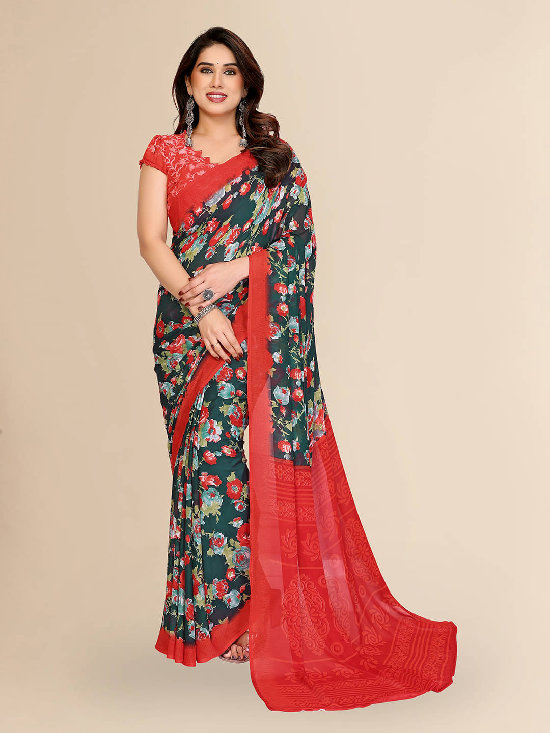 ANAND SAREES Georgette Printed Chanderi saree With Unstitched Blouse Piece ( Green ) ANAND SAREES Georgette Printed Chanderi saree With Unstitched Blouse Piece ( Green )