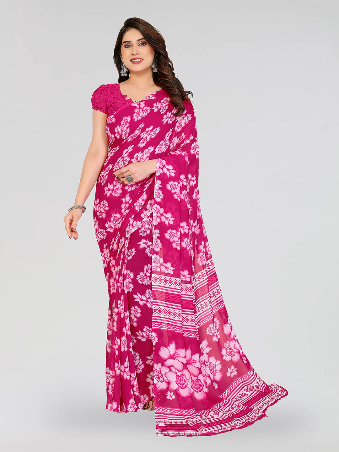     			ANAND SAREES Georgette Printed Chanderi saree With Unstitched Blouse Piece ( Pink )