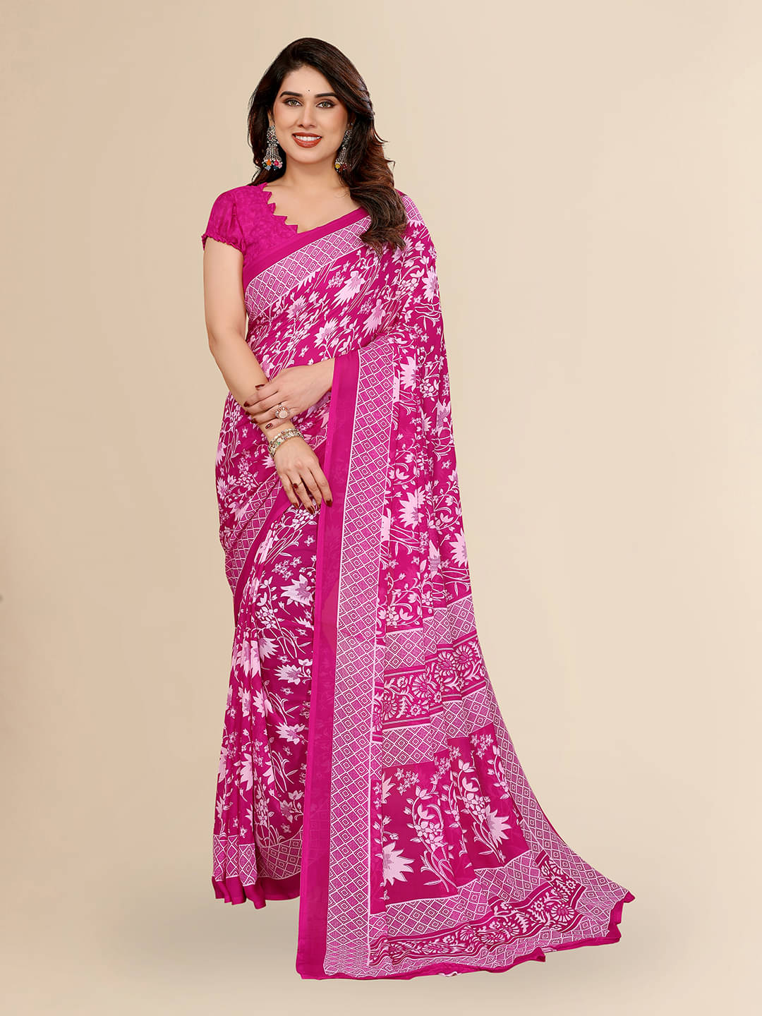 ANAND SAREES Georgette Printed Chanderi saree With Unstitched Blouse Piece ( Pink ) ANAND SAREES Georgette Printed Chanderi saree With Unstitched Blouse Piece ( Pink )