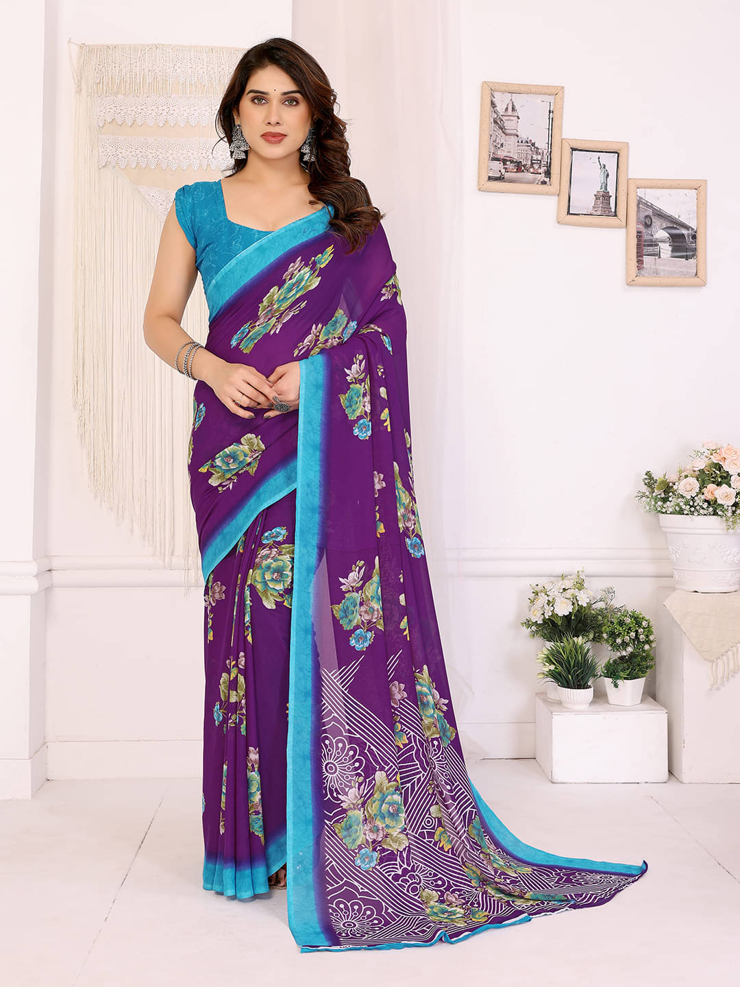 ANAND SAREES Georgette Printed Chanderi saree With Unstitched Blouse Piece ( Purple ) ANAND SAREES Georgette Printed Chanderi saree With Unstitched Blouse Piece ( Purple )