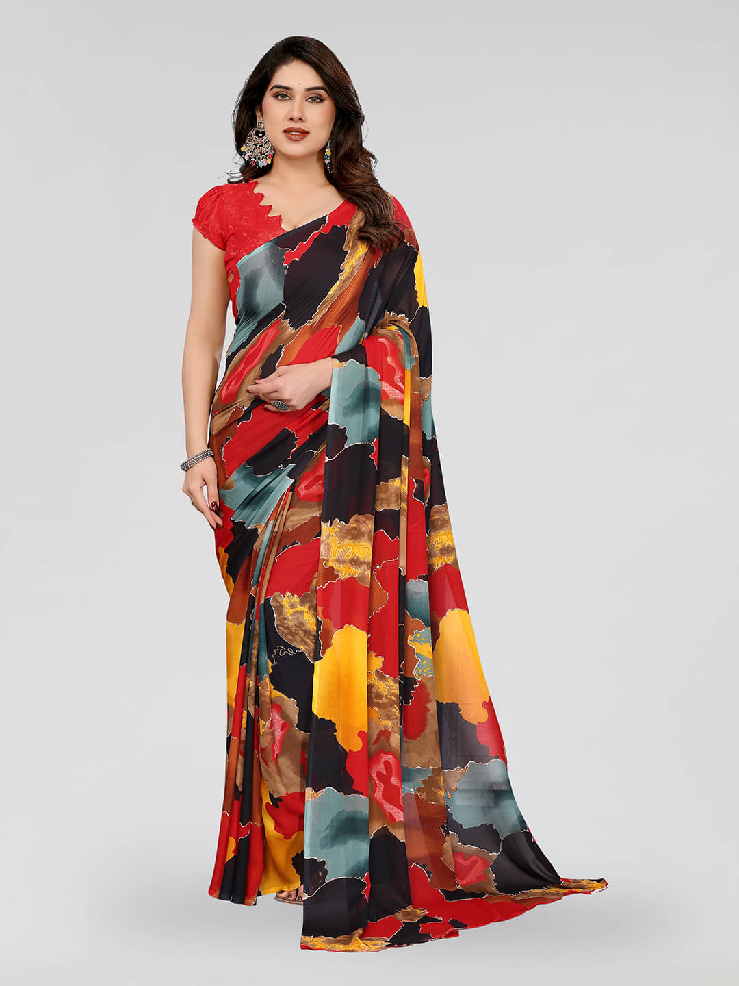     			ANAND SAREES Georgette Printed Chanderi saree With Unstitched Blouse Piece ( Multicolor )