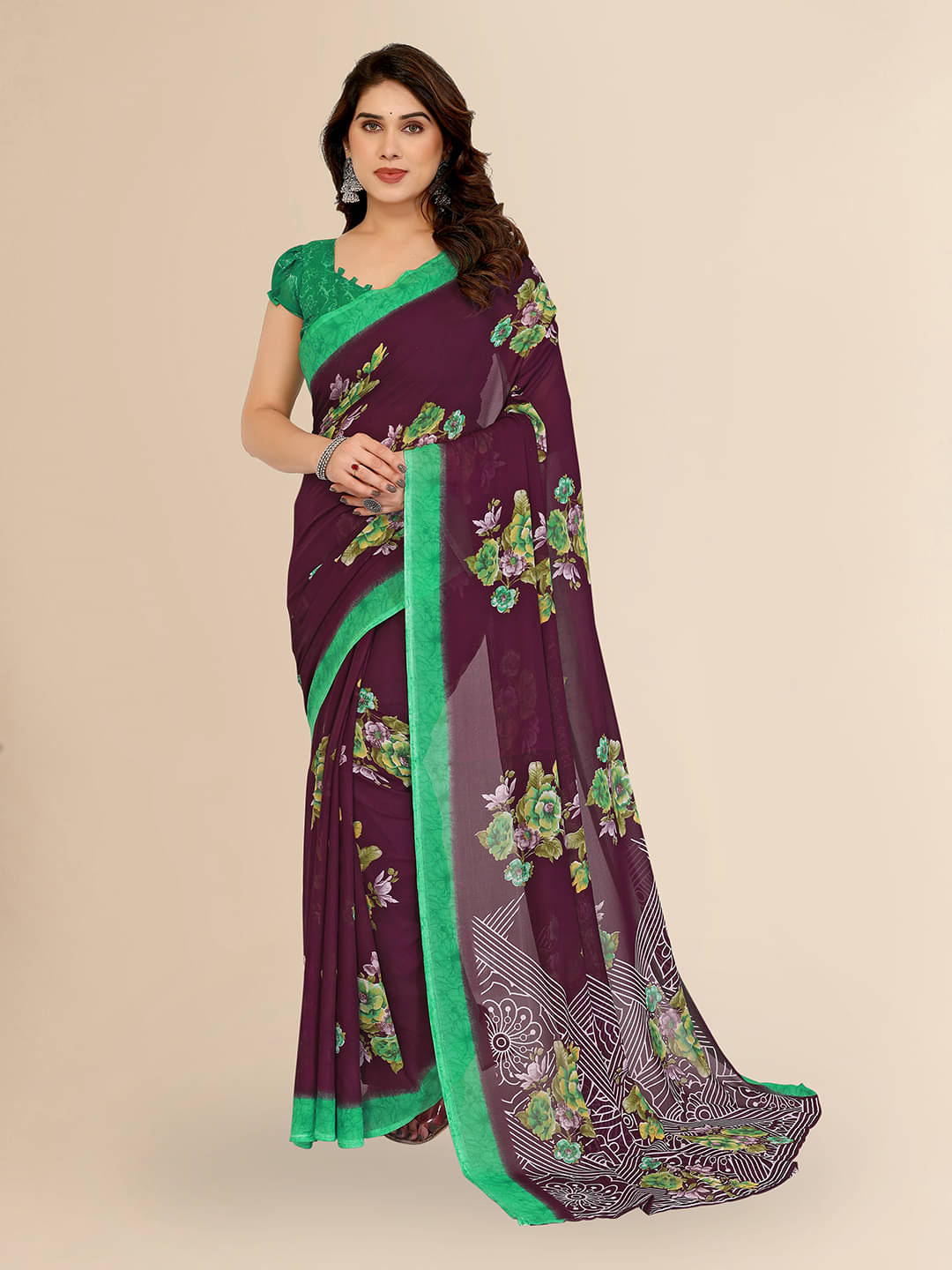     			ANAND SAREES Georgette Printed Chanderi saree With Unstitched Blouse Piece ( Brown )