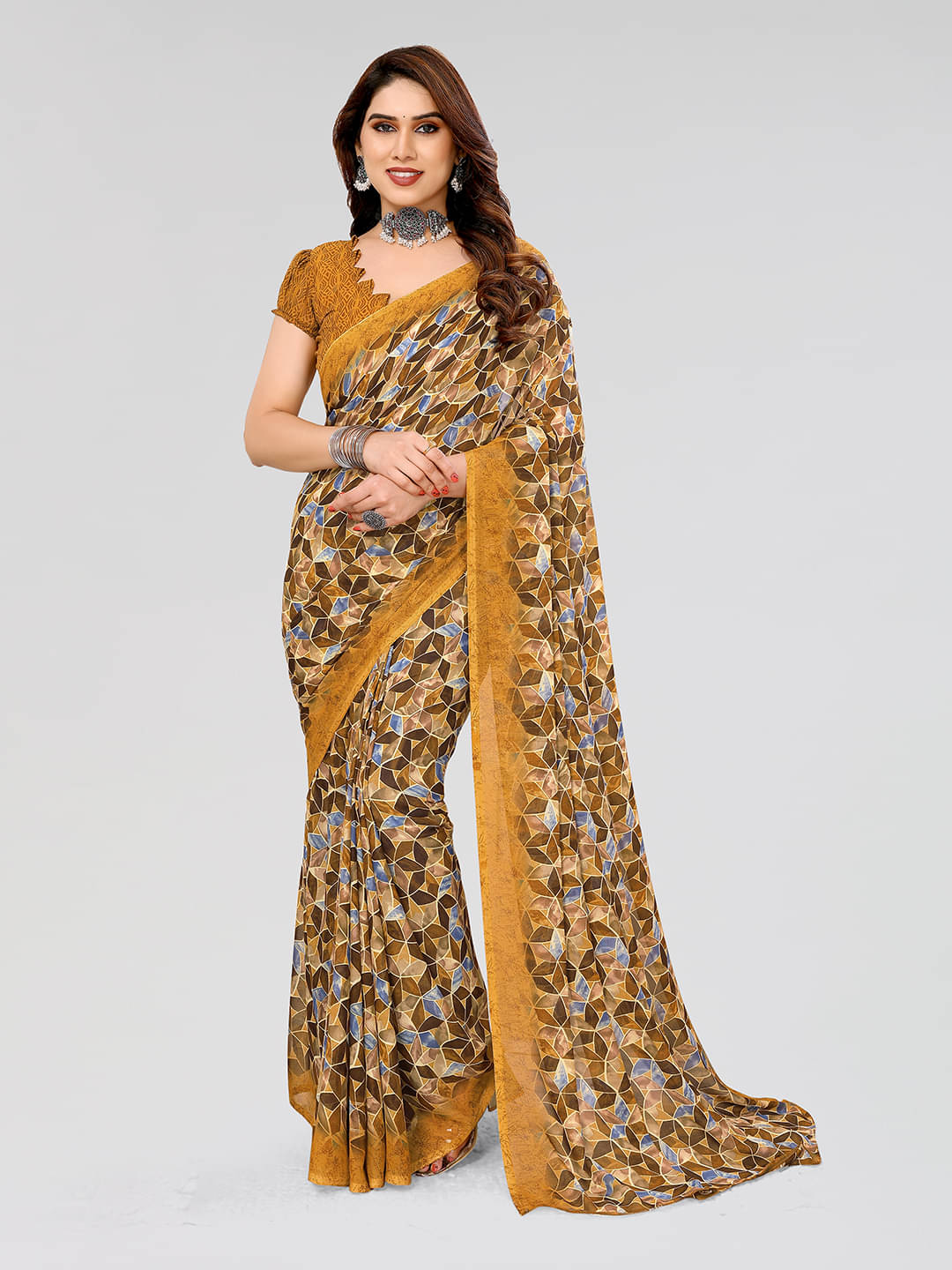 ANAND SAREES Georgette Printed Chanderi saree With Unstitched Blouse Piece ( Yellow ) ANAND SAREES Georgette Printed Chanderi saree With Unstitched Blouse Piece ( Yellow )