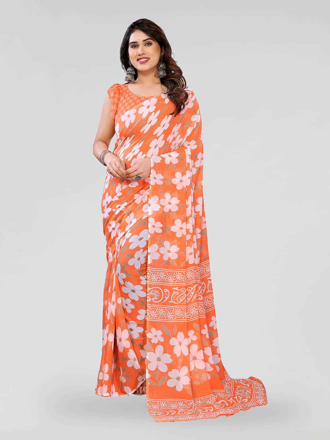 ANAND SAREES Georgette Printed Chanderi saree With Unstitched Blouse Piece ( Orange ) ANAND SAREES Georgette Printed Chanderi saree With Unstitched Blouse Piece ( Orange )