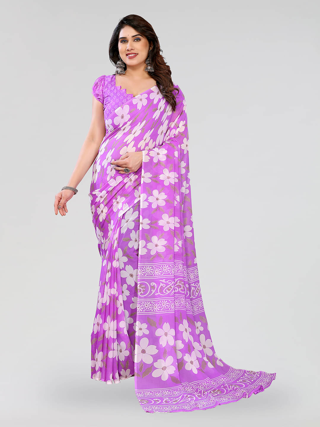 ANAND SAREES Georgette Printed Chanderi saree With Unstitched Blouse Piece ( Purple ) ANAND SAREES Georgette Printed Chanderi saree With Unstitched Blouse Piece ( Purple )