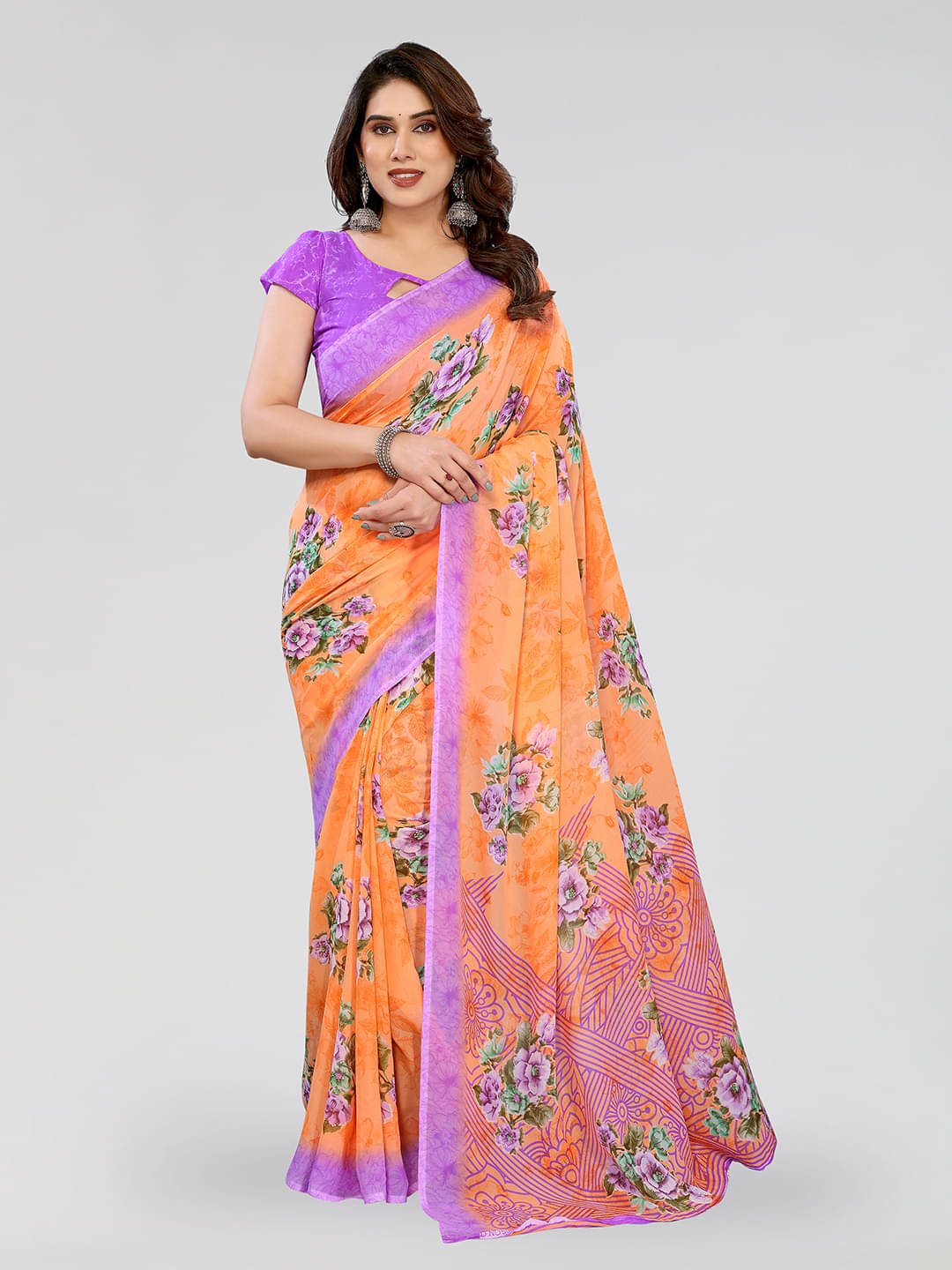 ANAND SAREES Georgette Printed Chanderi saree With Unstitched Blouse Piece ( Orange ) ANAND SAREES Georgette Printed Chanderi saree With Unstitched Blouse Piece ( Orange )