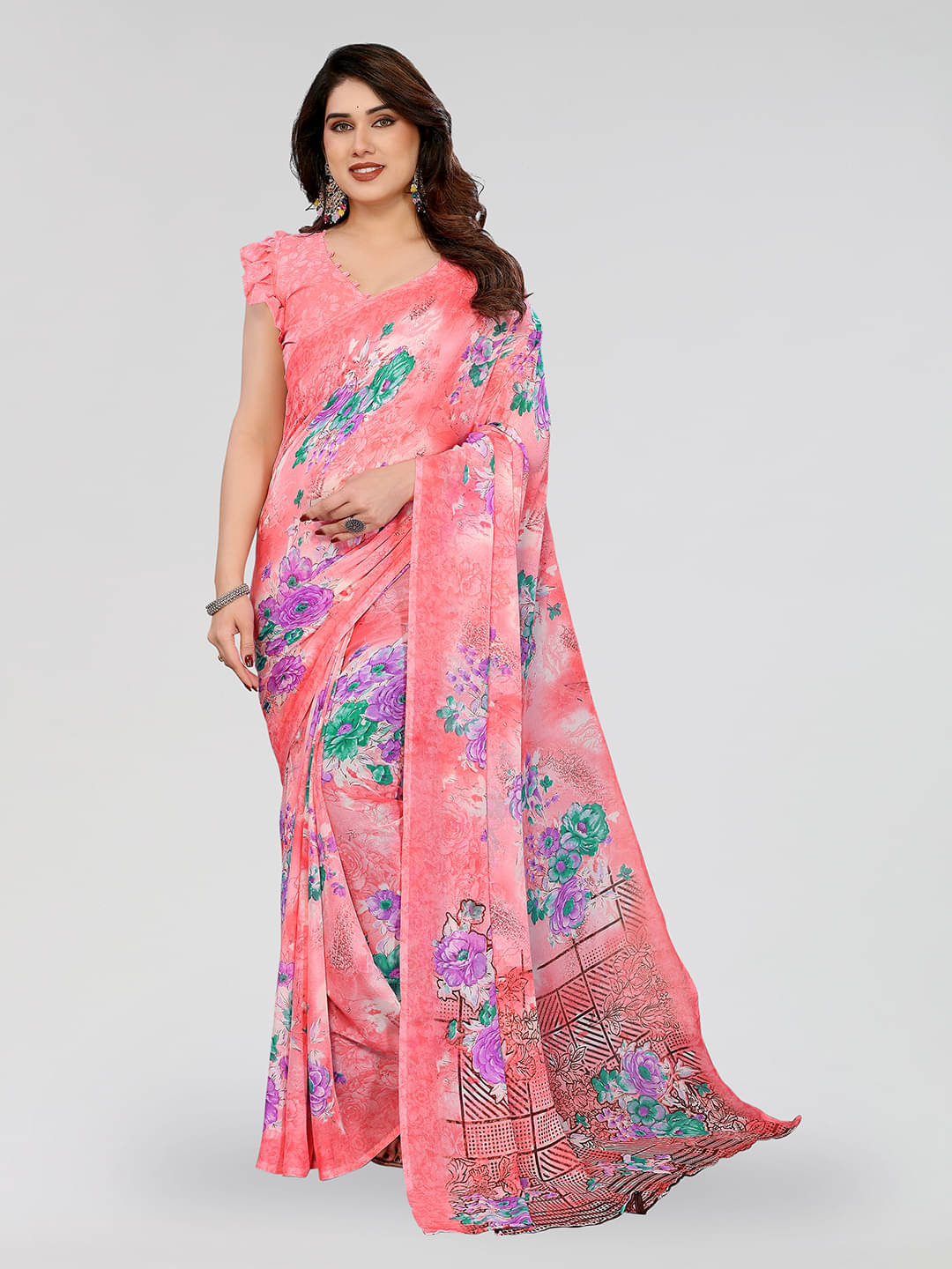 ANAND SAREES Georgette Printed Chanderi saree With Unstitched Blouse Piece ( Pink ) ANAND SAREES Georgette Printed Chanderi saree With Unstitched Blouse Piece ( Pink )
