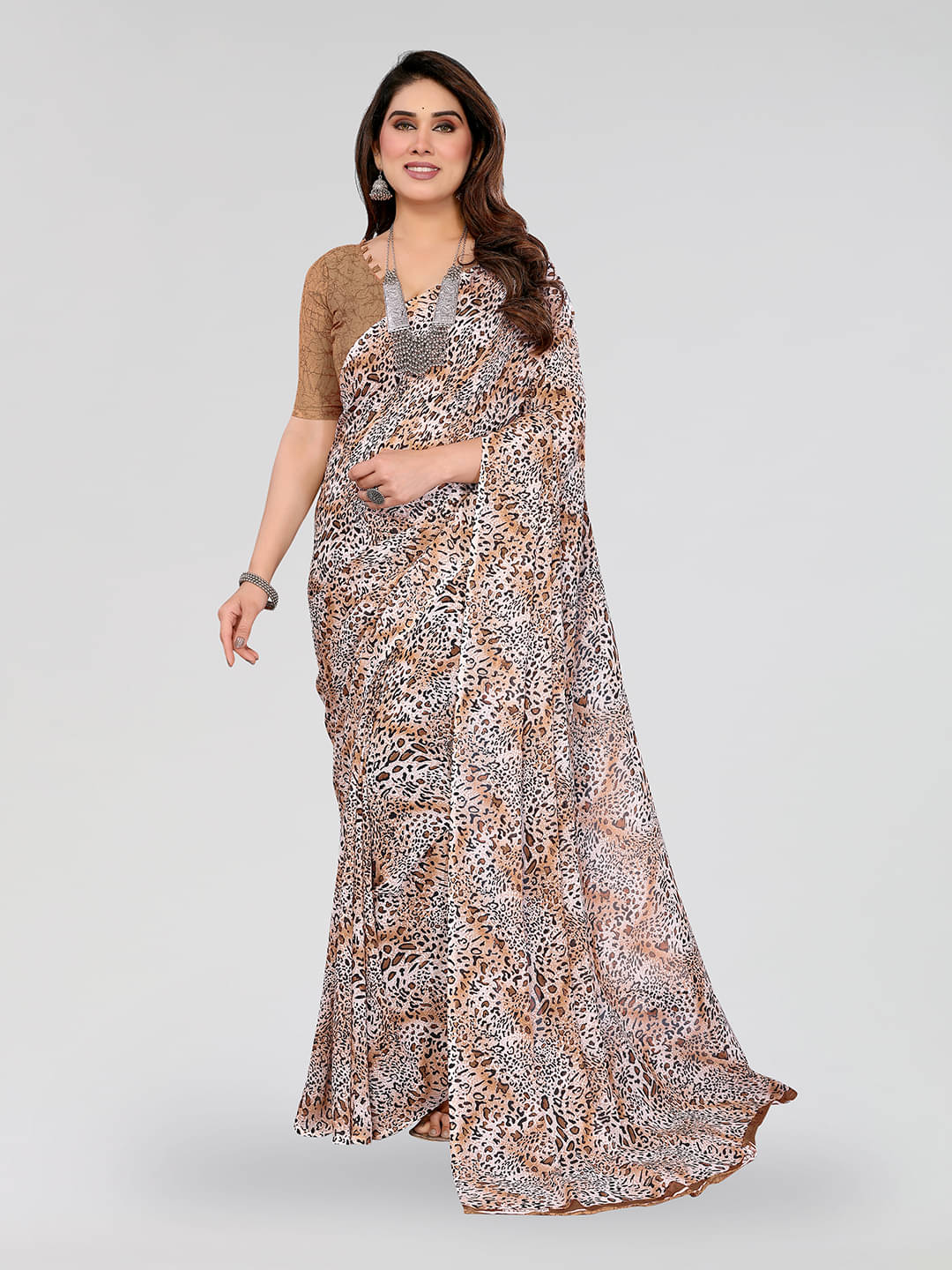     			ANAND SAREES Georgette Printed Chanderi saree With Unstitched Blouse Piece ( Brown )