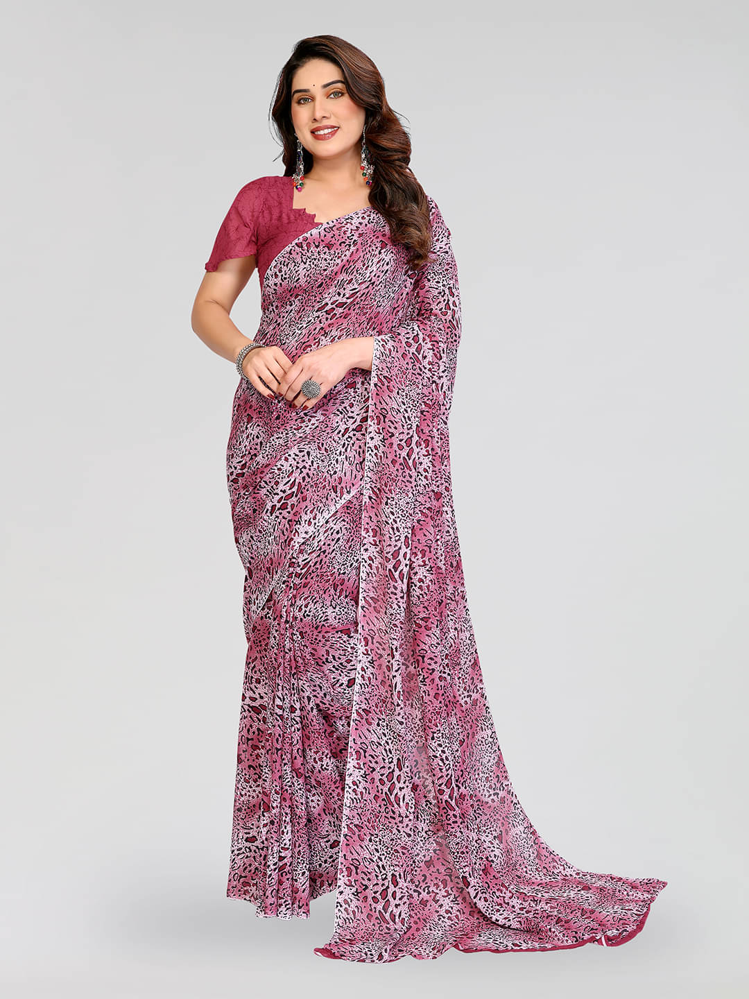 ANAND SAREES Georgette Printed Chanderi saree With Unstitched Blouse Piece ( Pink ) ANAND SAREES Georgette Printed Chanderi saree With Unstitched Blouse Piece ( Pink )