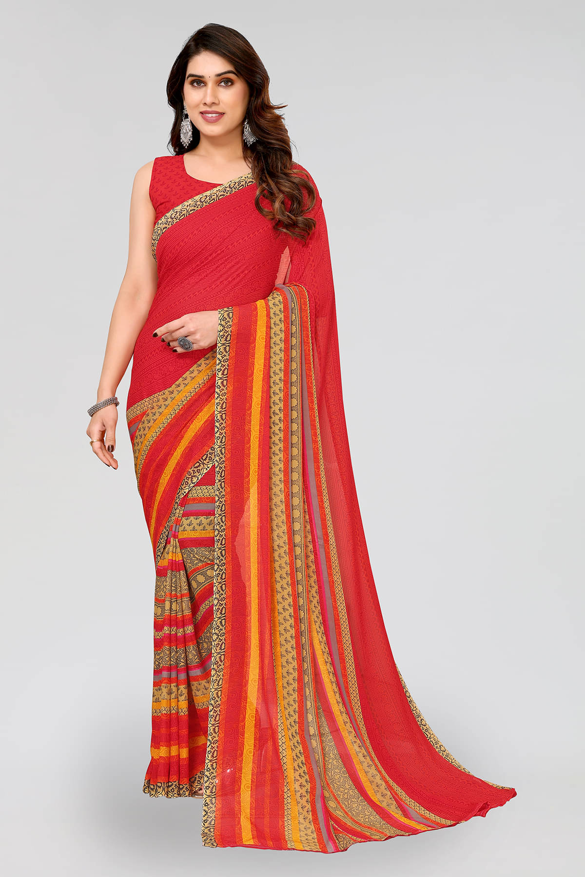 ANAND SAREES Georgette Printed Chanderi saree With Unstitched Blouse Piece ( Red ) ANAND SAREES Georgette Printed Chanderi saree With Unstitched Blouse Piece ( Red )