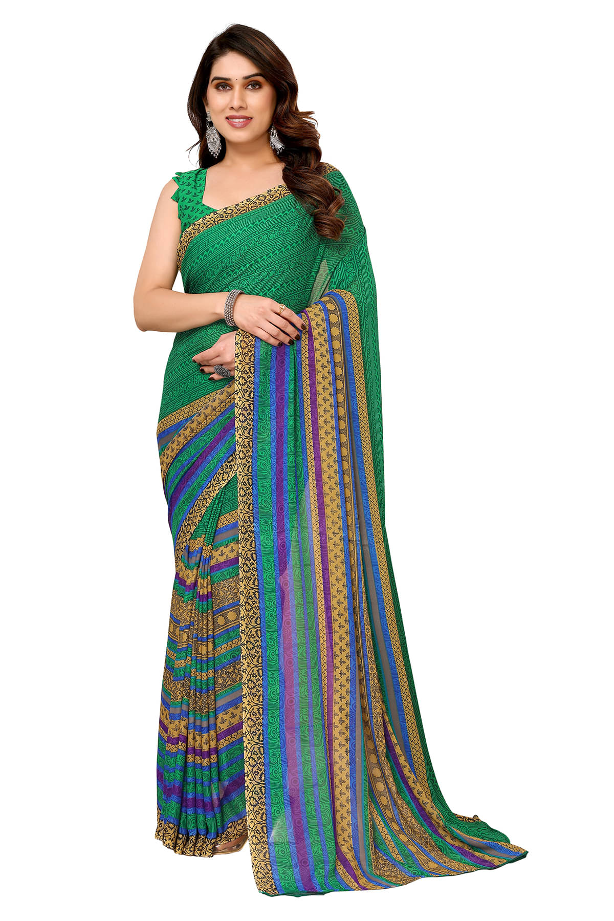 ANAND SAREES Georgette Printed Chanderi saree With Unstitched Blouse Piece ( Green ) ANAND SAREES Georgette Printed Chanderi saree With Unstitched Blouse Piece ( Green )