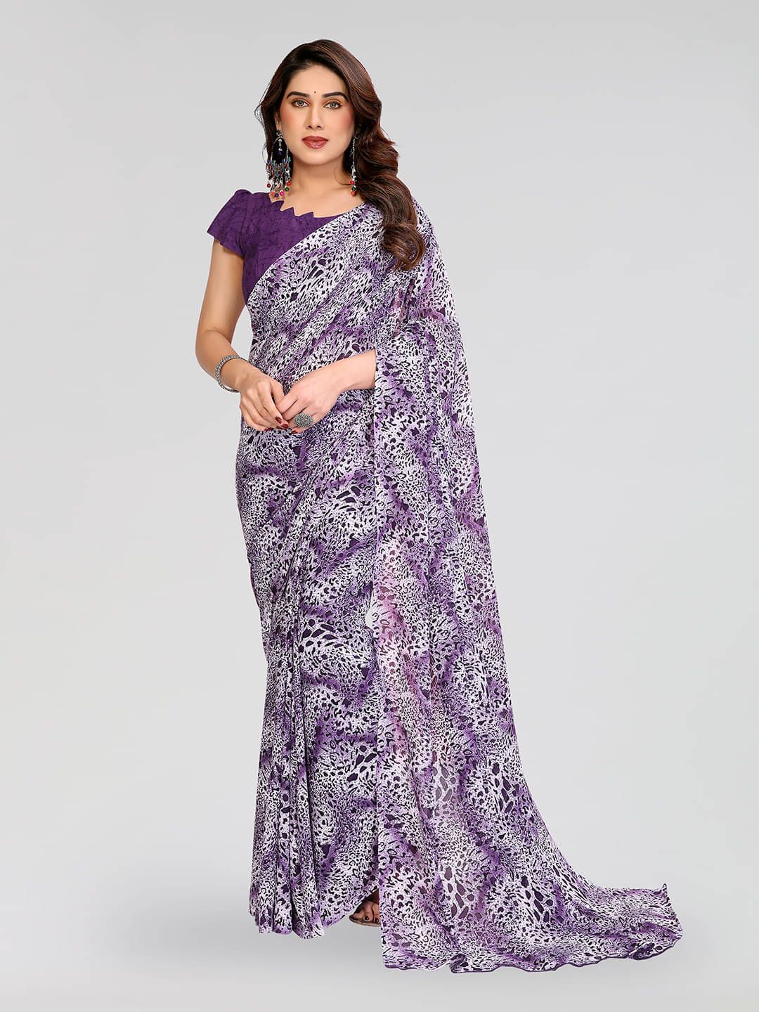     			ANAND SAREES Georgette Printed Chanderi saree With Unstitched Blouse Piece ( Purple )