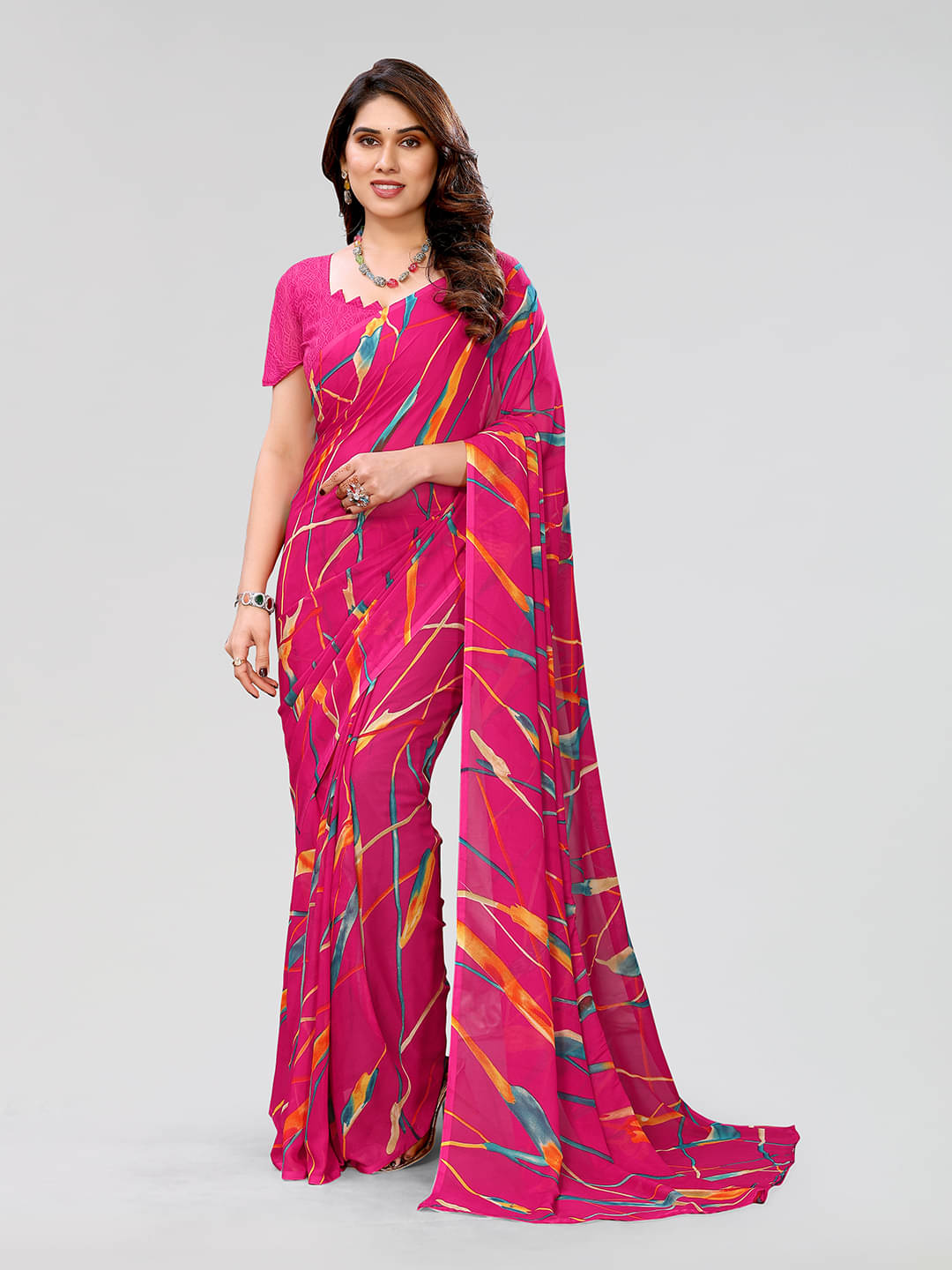     			ANAND SAREES Georgette Printed Leheriya Saree With Unstitched Blouse Piece ( Pink )