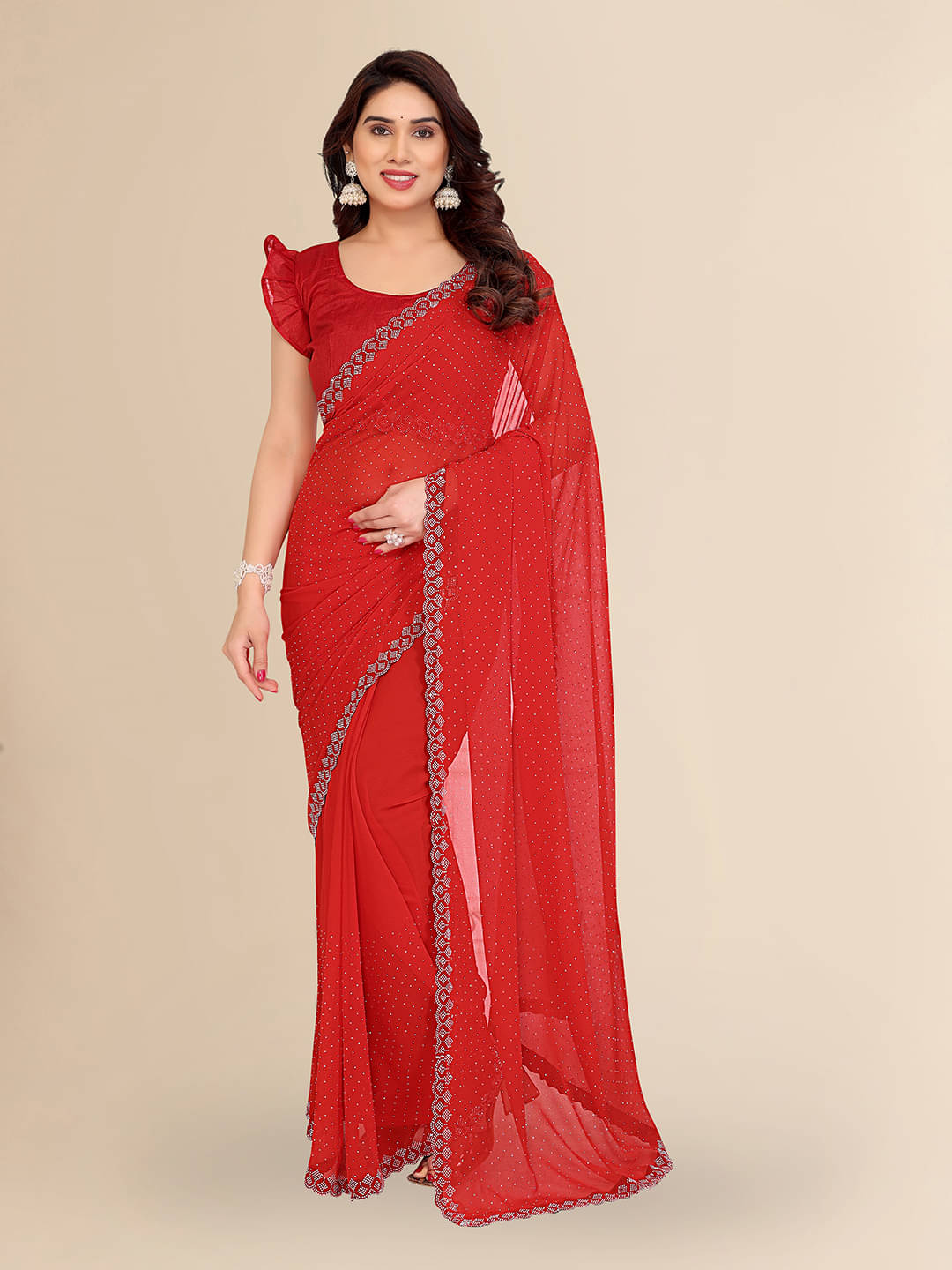 ANAND SAREES Georgette Self Design Kasavu Saree With Unstitched Blouse Piece ( Red ) ANAND SAREES Georgette Self Design Kasavu Saree With Unstitched Blouse Piece ( Red )