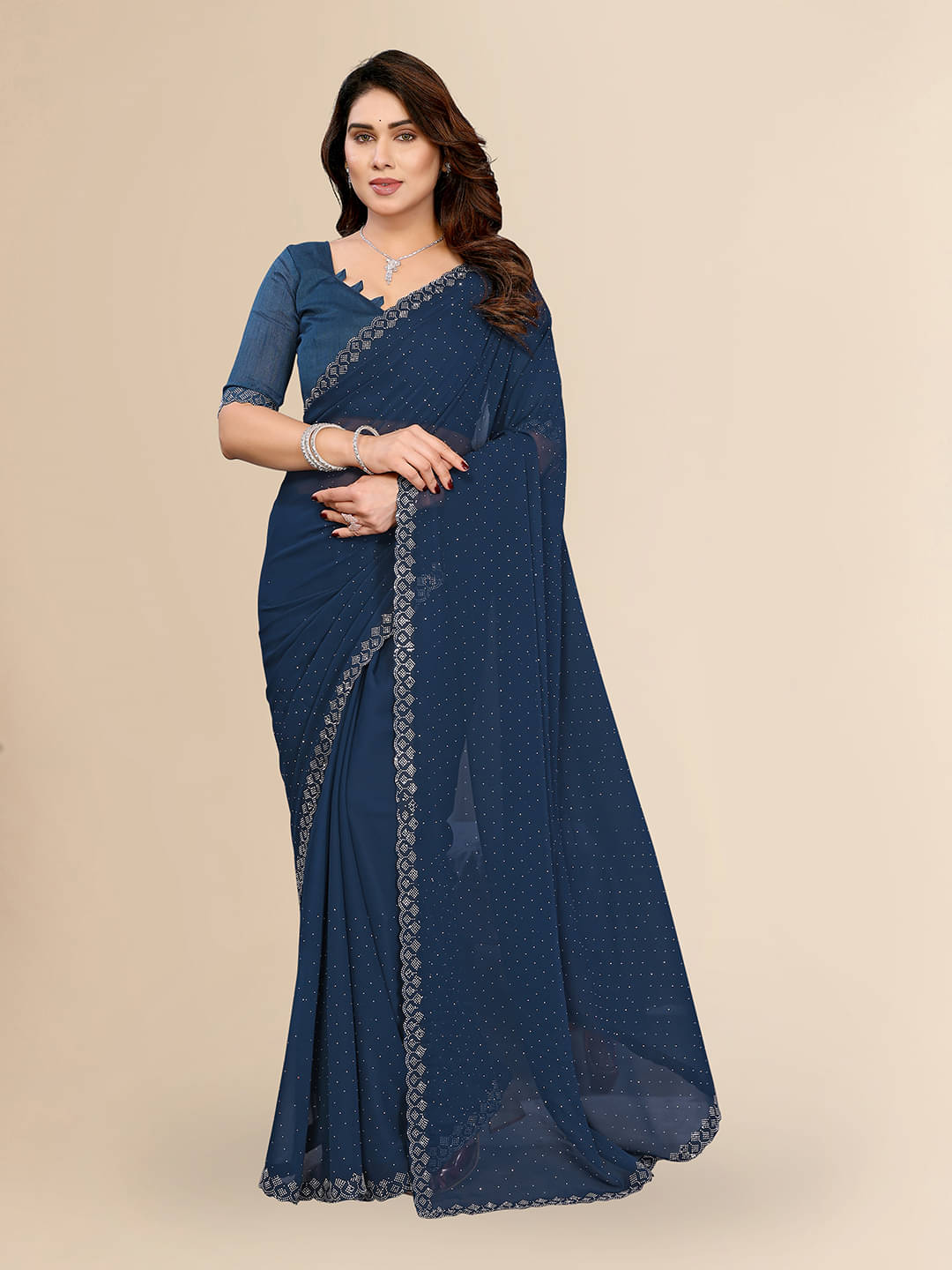 ANAND SAREES Georgette Self Design Kasavu Saree With Unstitched Blouse Piece ( Blue ) ANAND SAREES Georgette Self Design Kasavu Saree With Unstitched Blouse Piece ( Blue )