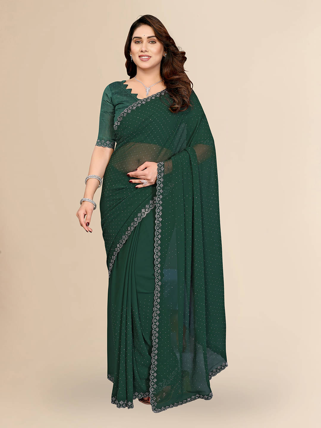 ANAND SAREES Georgette Self Design Kasavu Saree With Unstitched Blouse Piece ( Green ) ANAND SAREES Georgette Self Design Kasavu Saree With Unstitched Blouse Piece ( Green )