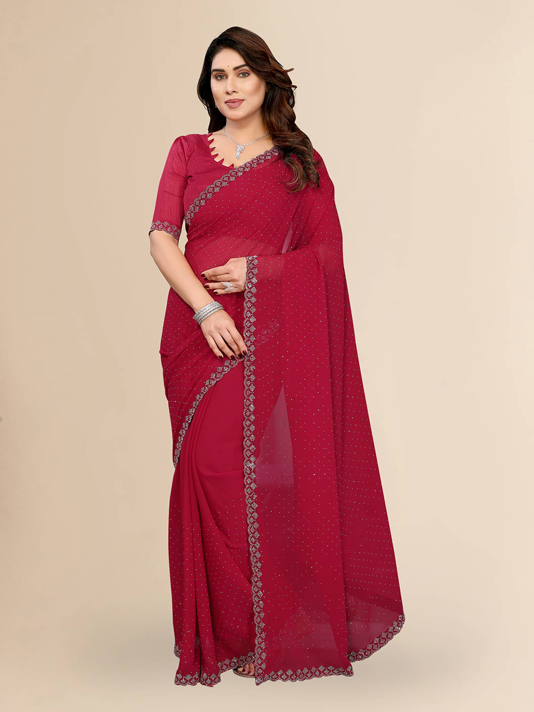 ANAND SAREES Georgette Self Design Kasavu Saree With Unstitched Blouse Piece ( Maroon ) ANAND SAREES Georgette Self Design Kasavu Saree With Unstitched Blouse Piece ( Maroon )