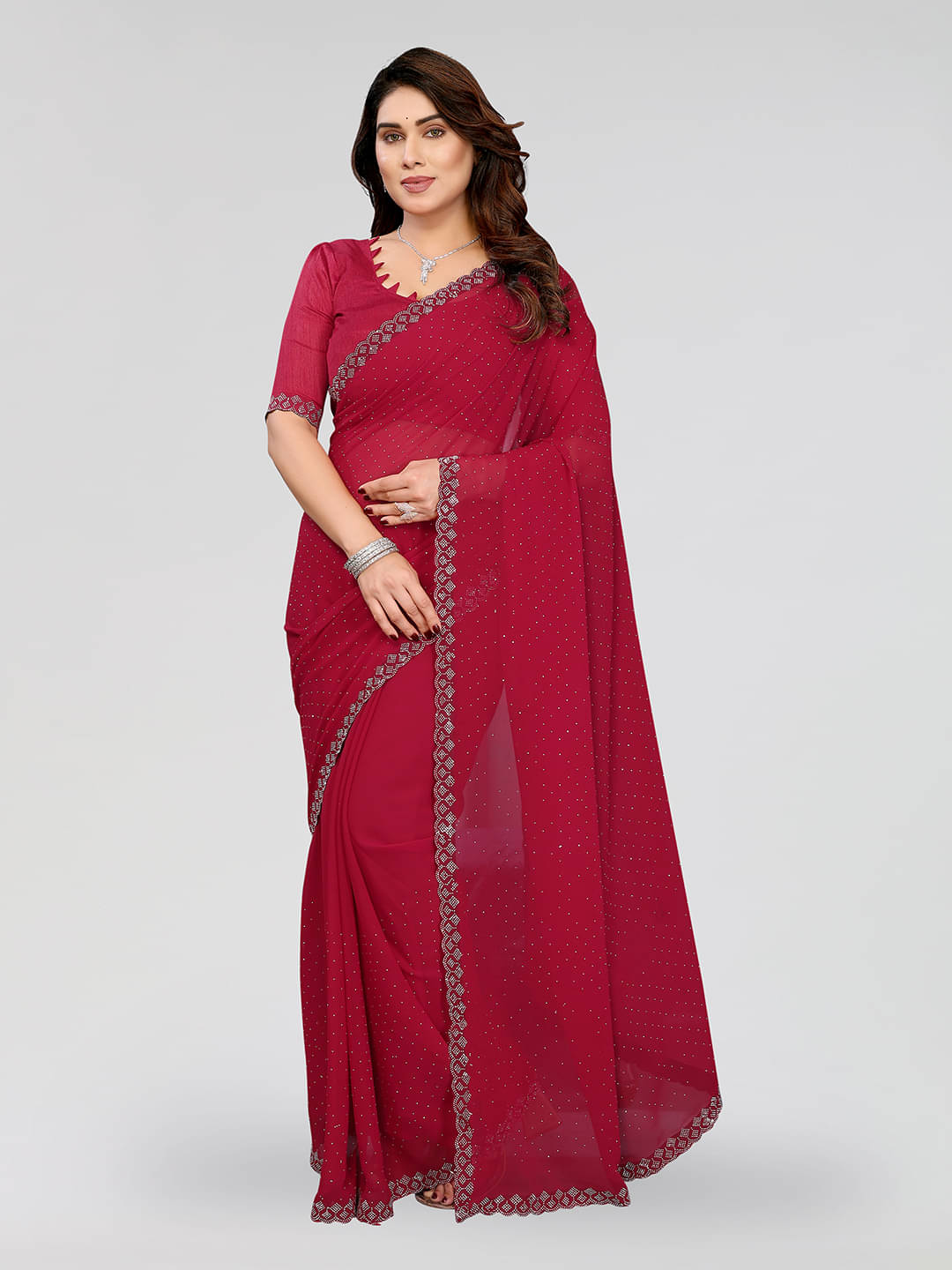 ANAND SAREES Georgette Self Design Kasavu Saree With Unstitched Blouse Piece ( Maroon ) ANAND SAREES Georgette Self Design Kasavu Saree With Unstitched Blouse Piece ( Maroon )