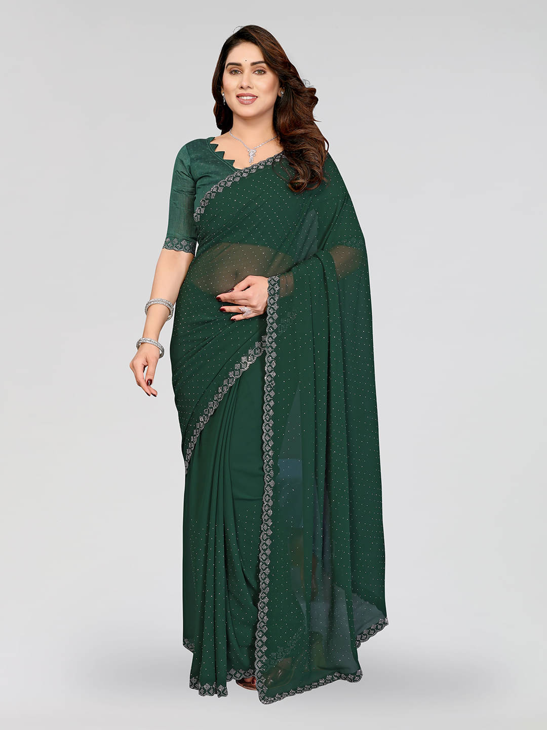ANAND SAREES Georgette Self Design Kasavu Saree With Unstitched Blouse Piece ( Green ) ANAND SAREES Georgette Self Design Kasavu Saree With Unstitched Blouse Piece ( Green )