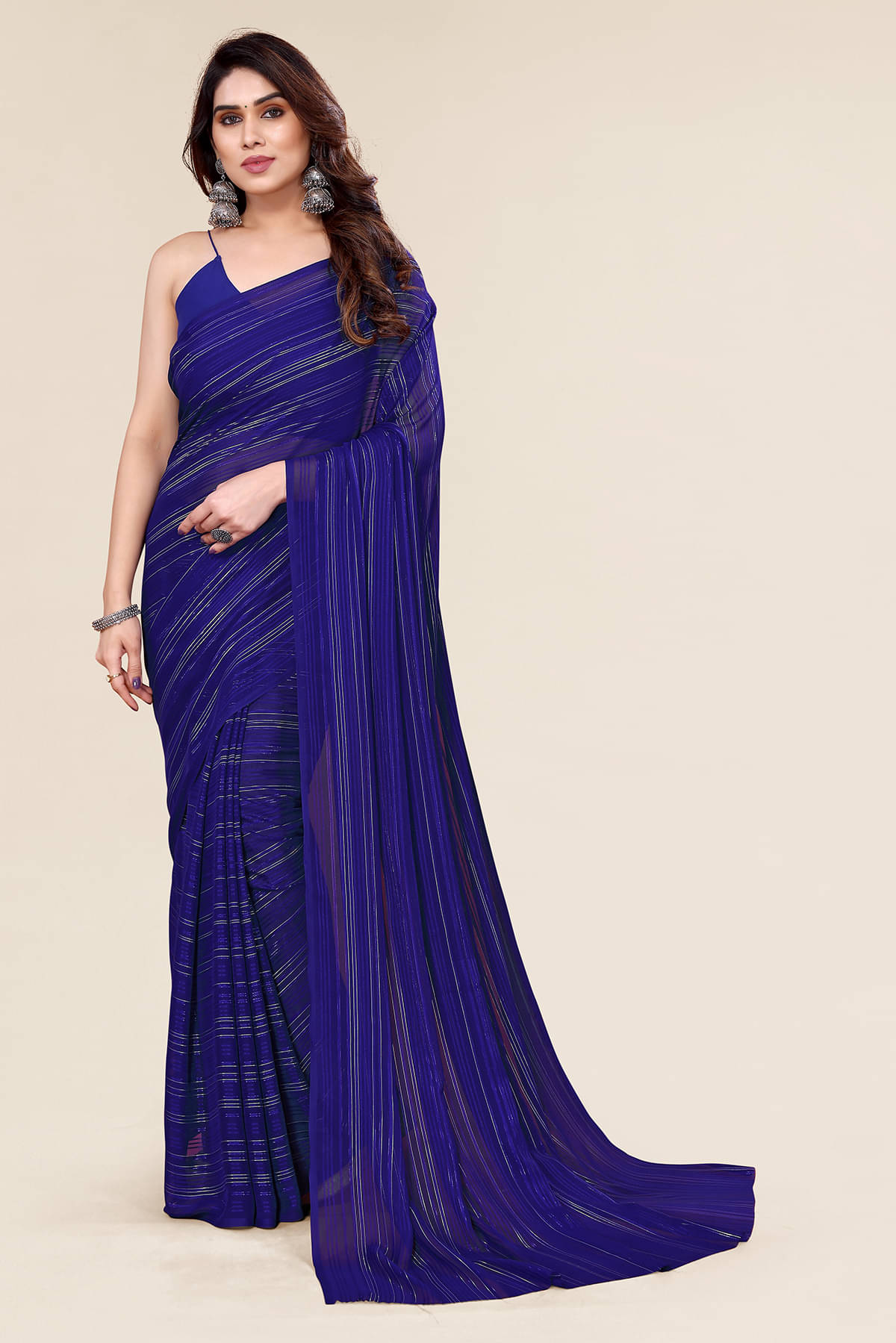 ANAND SAREES Satin Embellished Chanderi saree With Unstitched Blouse Piece ( Blue ) ANAND SAREES Satin Embellished Chanderi saree With Unstitched Blouse Piece ( Blue )