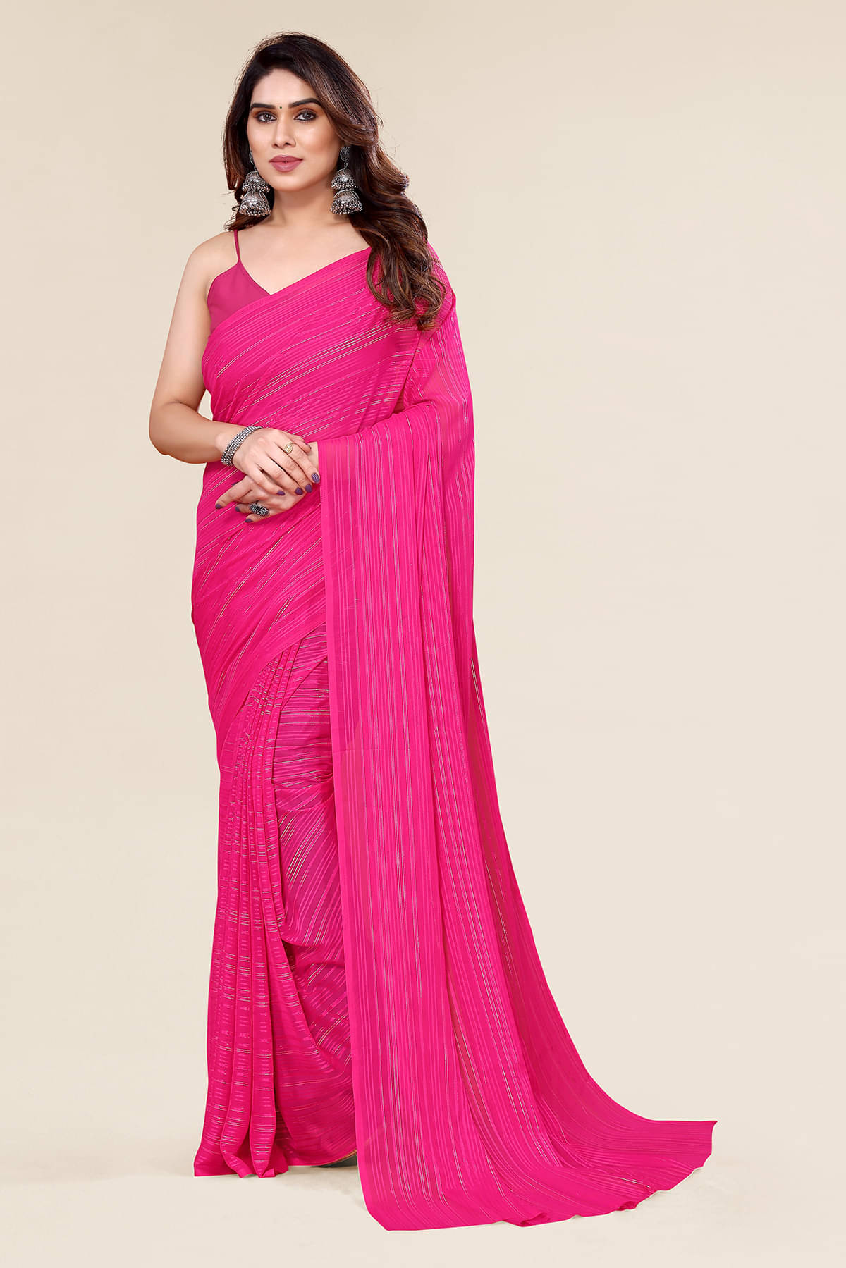 ANAND SAREES Satin Embellished Chanderi saree With Unstitched Blouse Piece ( Pink )     			ANAND SAREES Satin Embellished Chanderi saree With Unstitched Blouse Piece ( Pink )